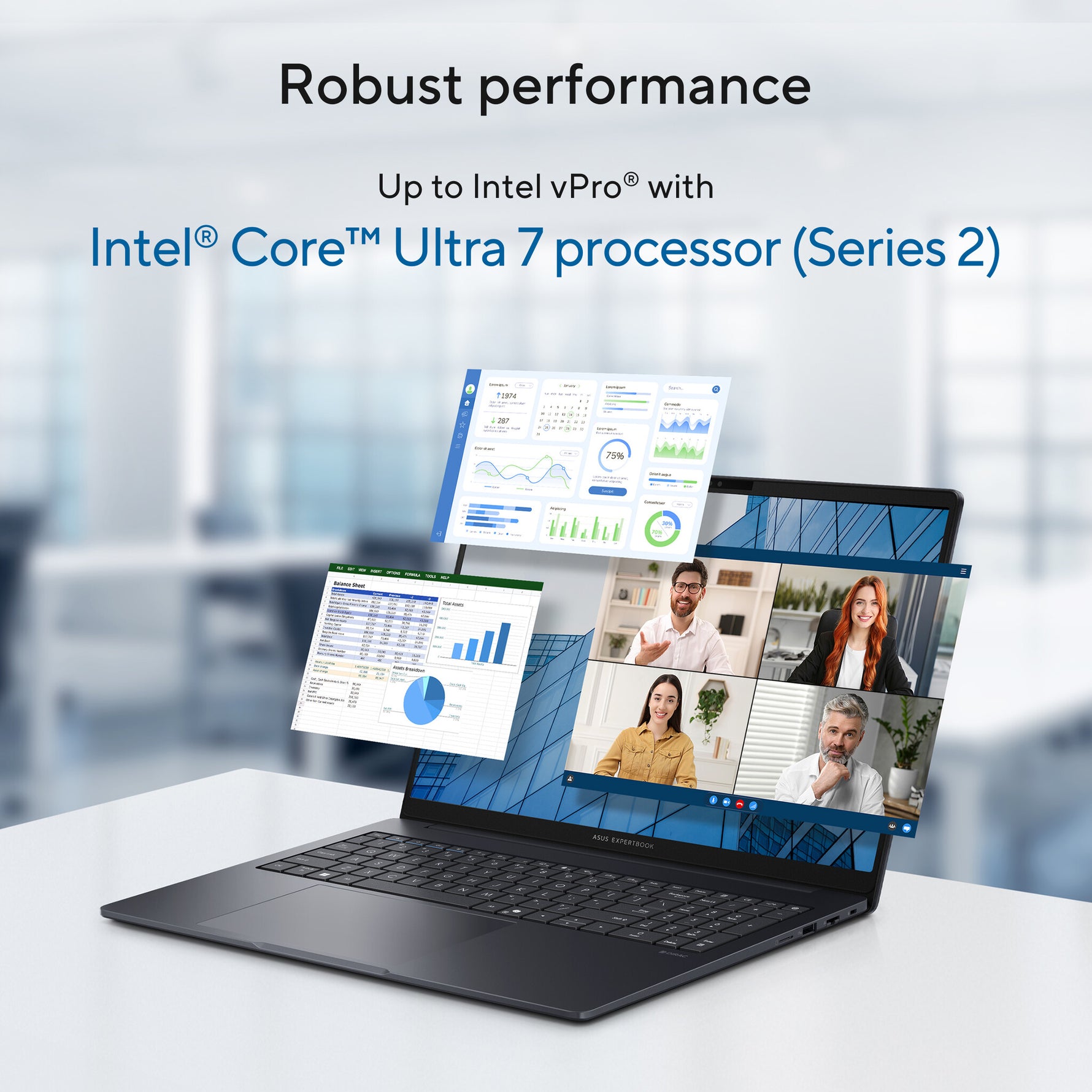 ASUS ExpertBook B3 B3605CCA-MB0295X Intel Core Ultra 5 225H Laptop 40,6 cm (16") WUXGA 32 GB DDR5-SDRAM 1 TB SSD Wi-Fi 6E (802.11ax) Windows 11 Pro US International Zwart, Grijs
