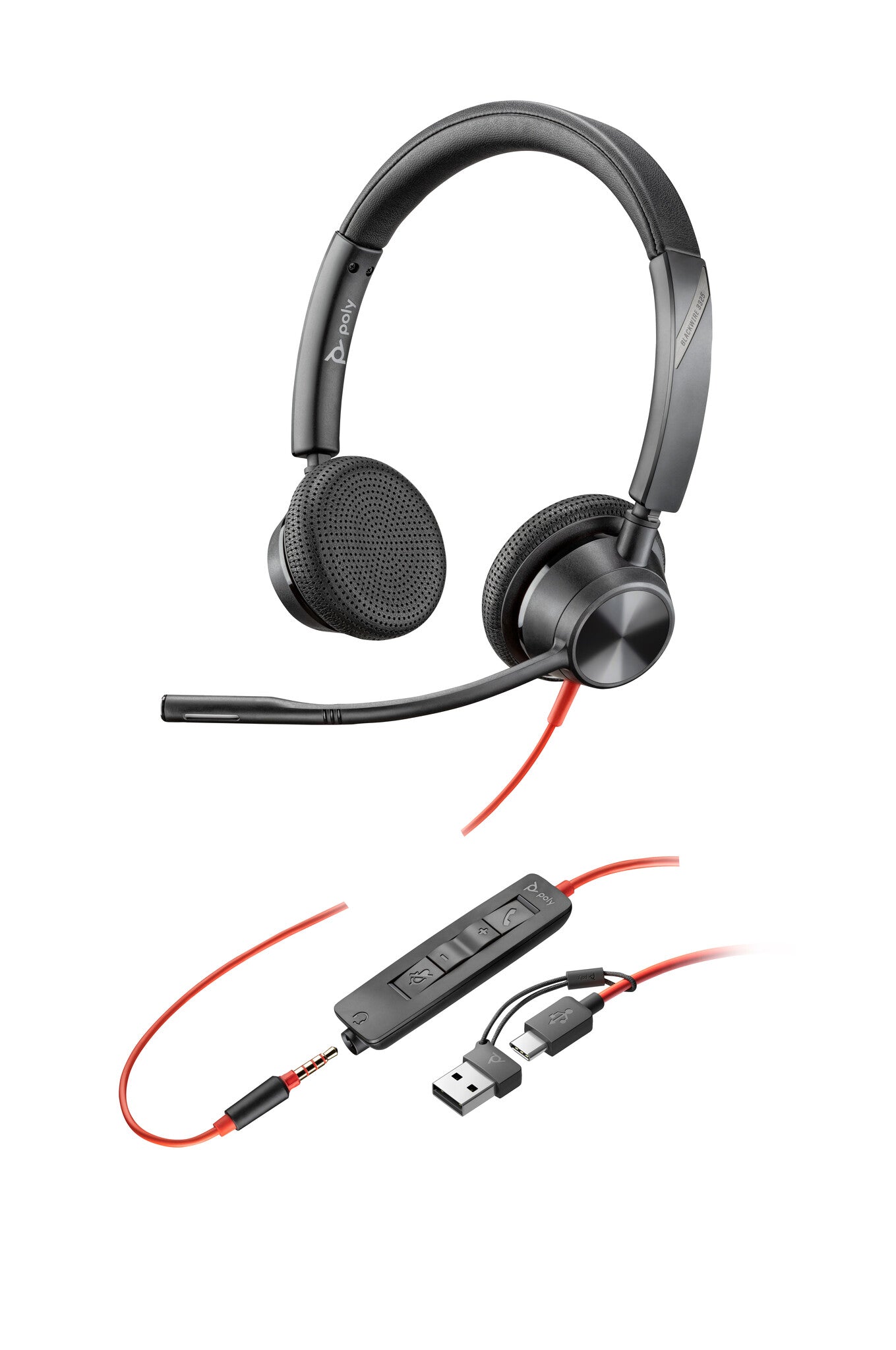 HP Poly Blackwire 3325 Stereo USB-C Headset + 3,5 mm plug + USB-C/A adapter