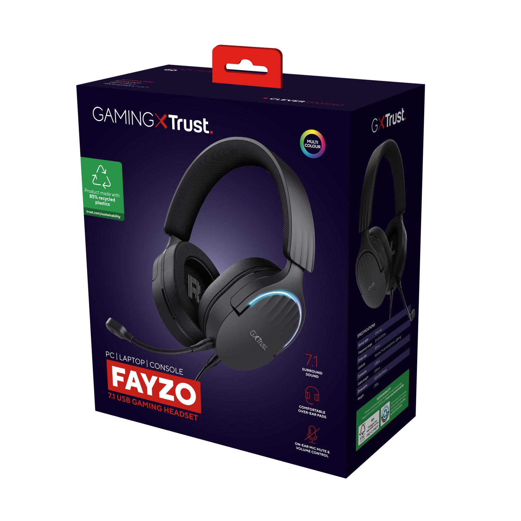 Trust GXT 490 Fayzo Gaming Headset - 7.1 USB gamingheadset – Afneembare microfoon – 50 mm drivers – Zwart