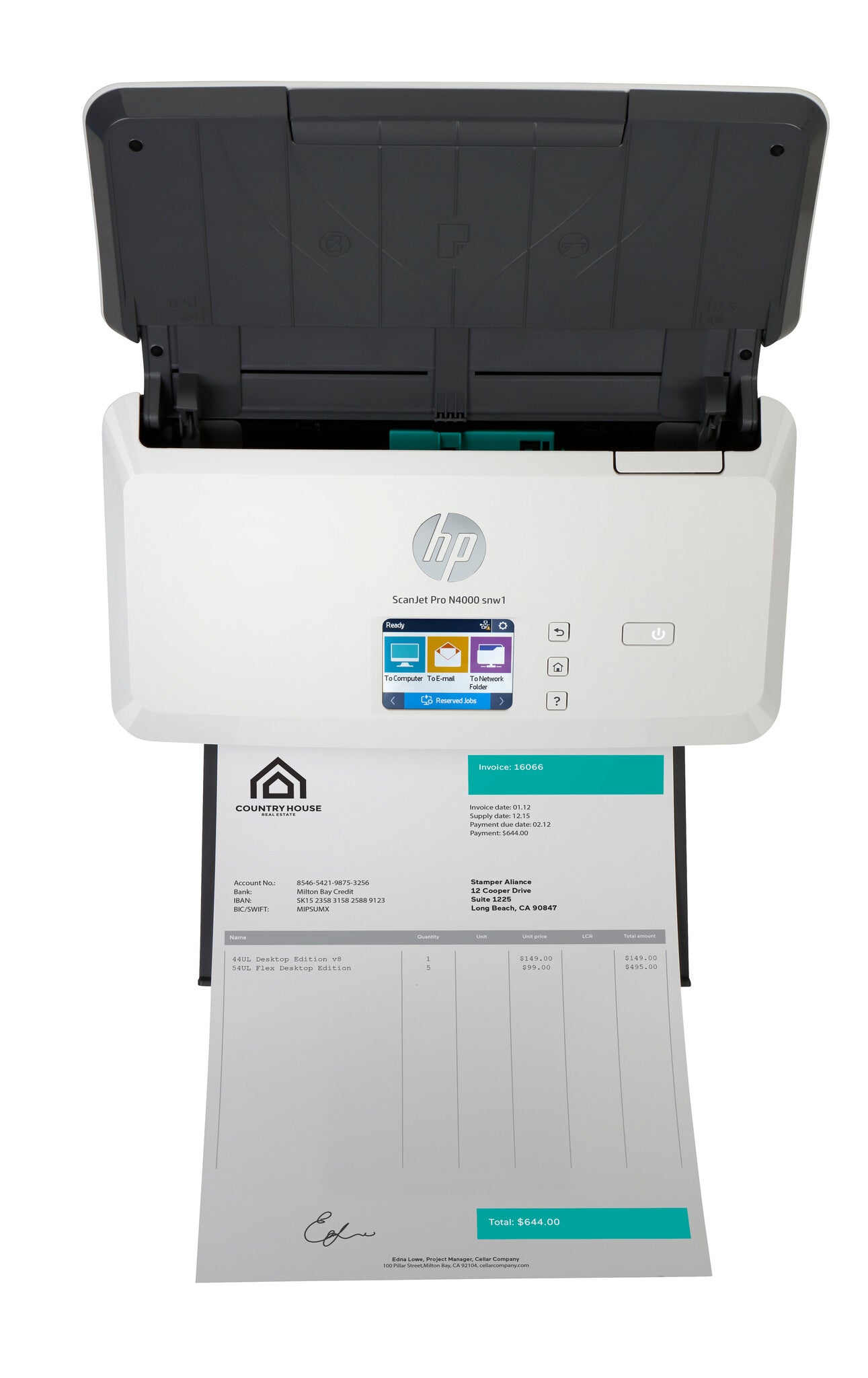 HP ScanJet Pro N4000 snw1 Paginascanner 600 x 600 DPI A4 Zwart, Wit