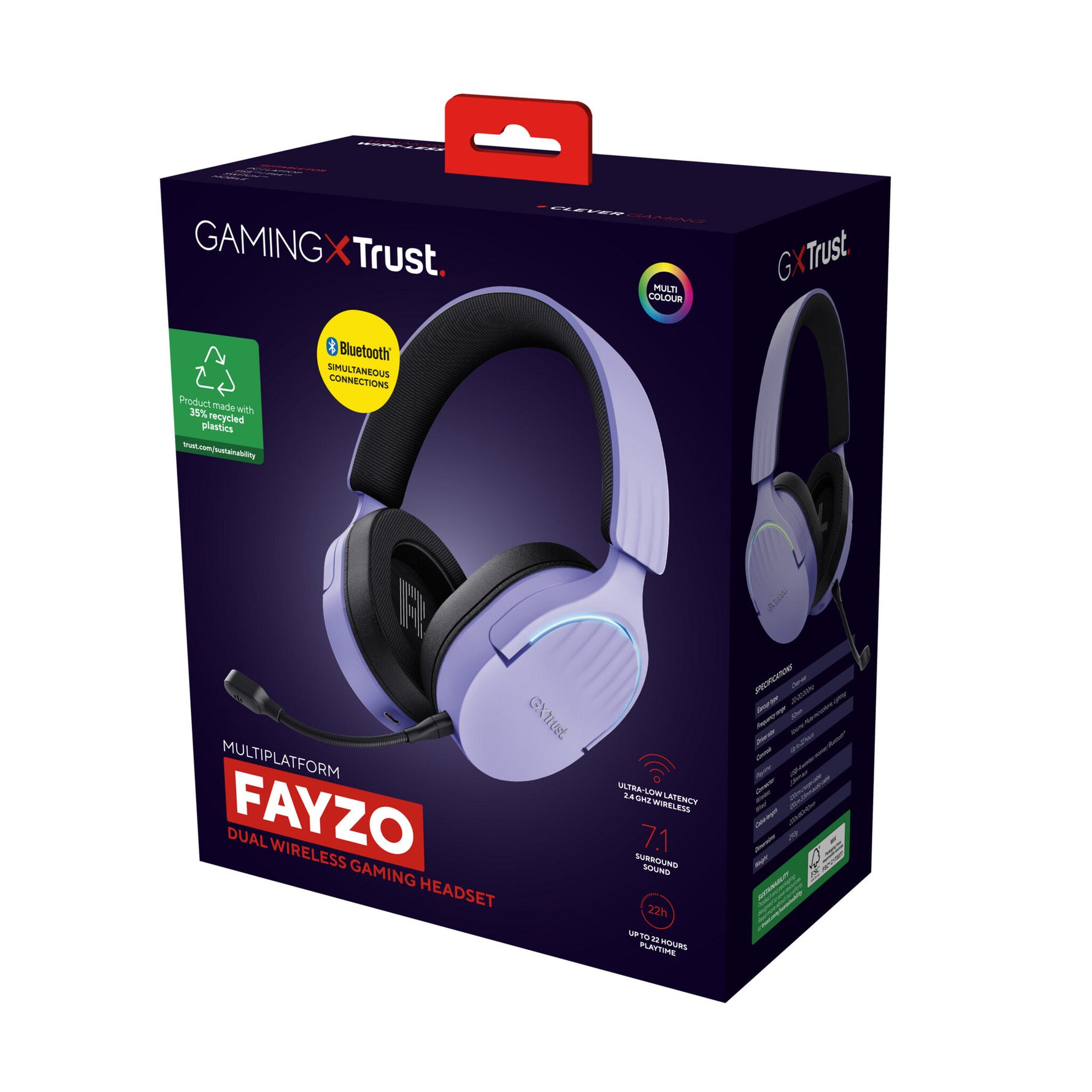 Trust GXT 491P FAYZO Headset Bedraad en draadloos Hoofdband Gamen USB Type-A Bluetooth Zwart, Paars