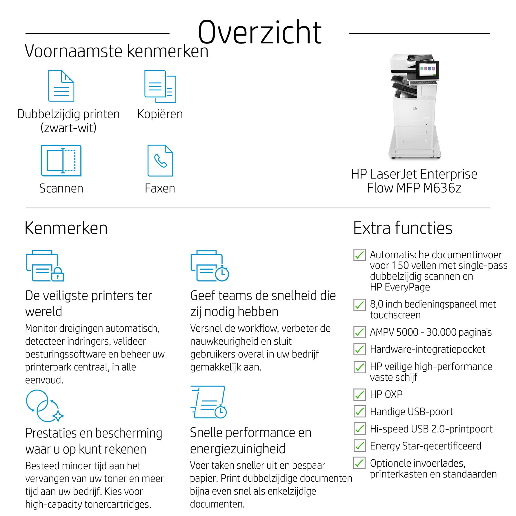 HP LaserJet Enterprise Flow M636z Draadloos Multifunction Zwart-wit Printer, Kopieerapparaat, scanner; dubbelzijdig