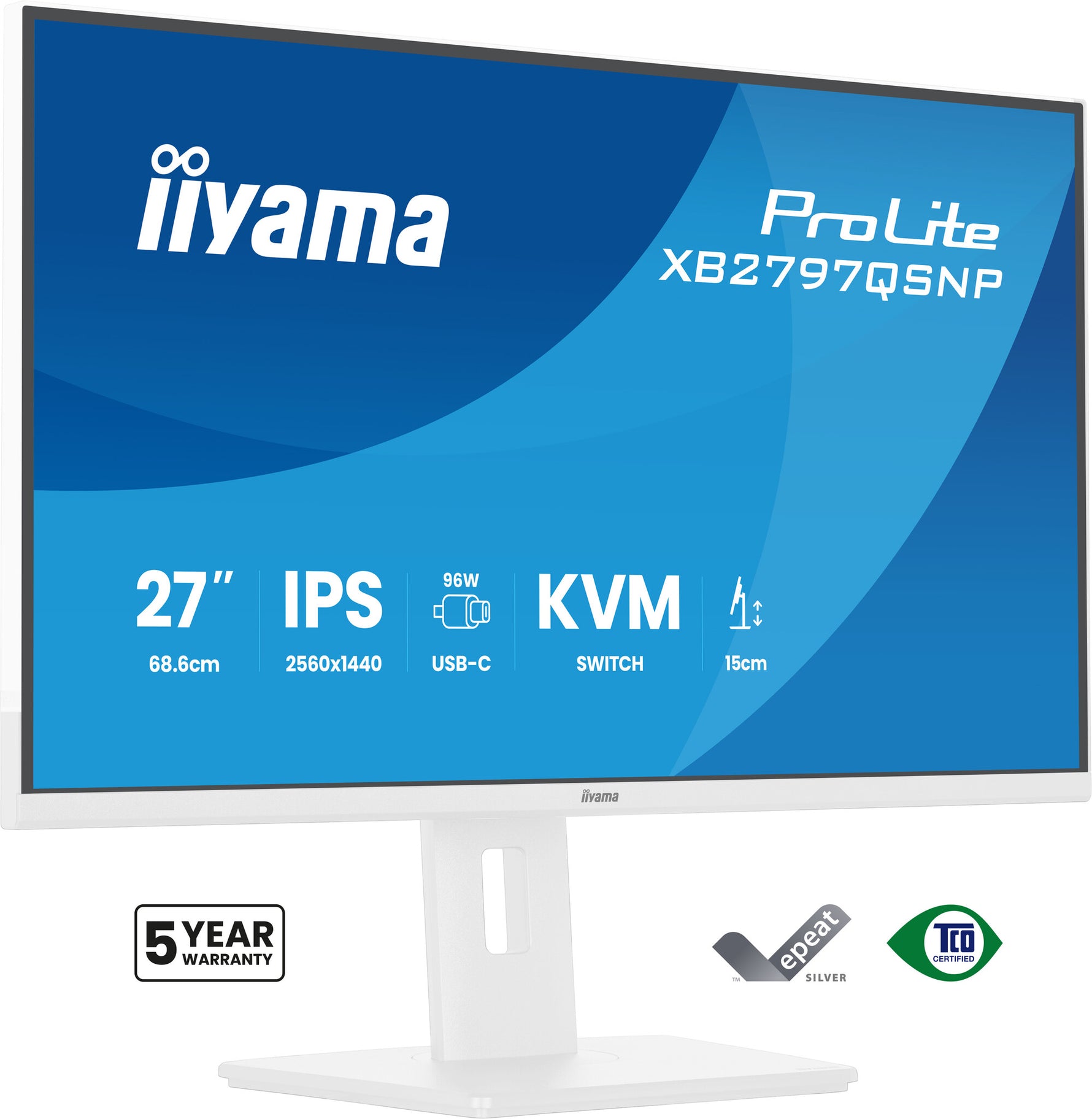 iiyama ProLite XB2797QSNP-W1 27" IPS LCD computer monitor 68,6 cm (27") 2560 x 1440 Pixels Quad HD Wit