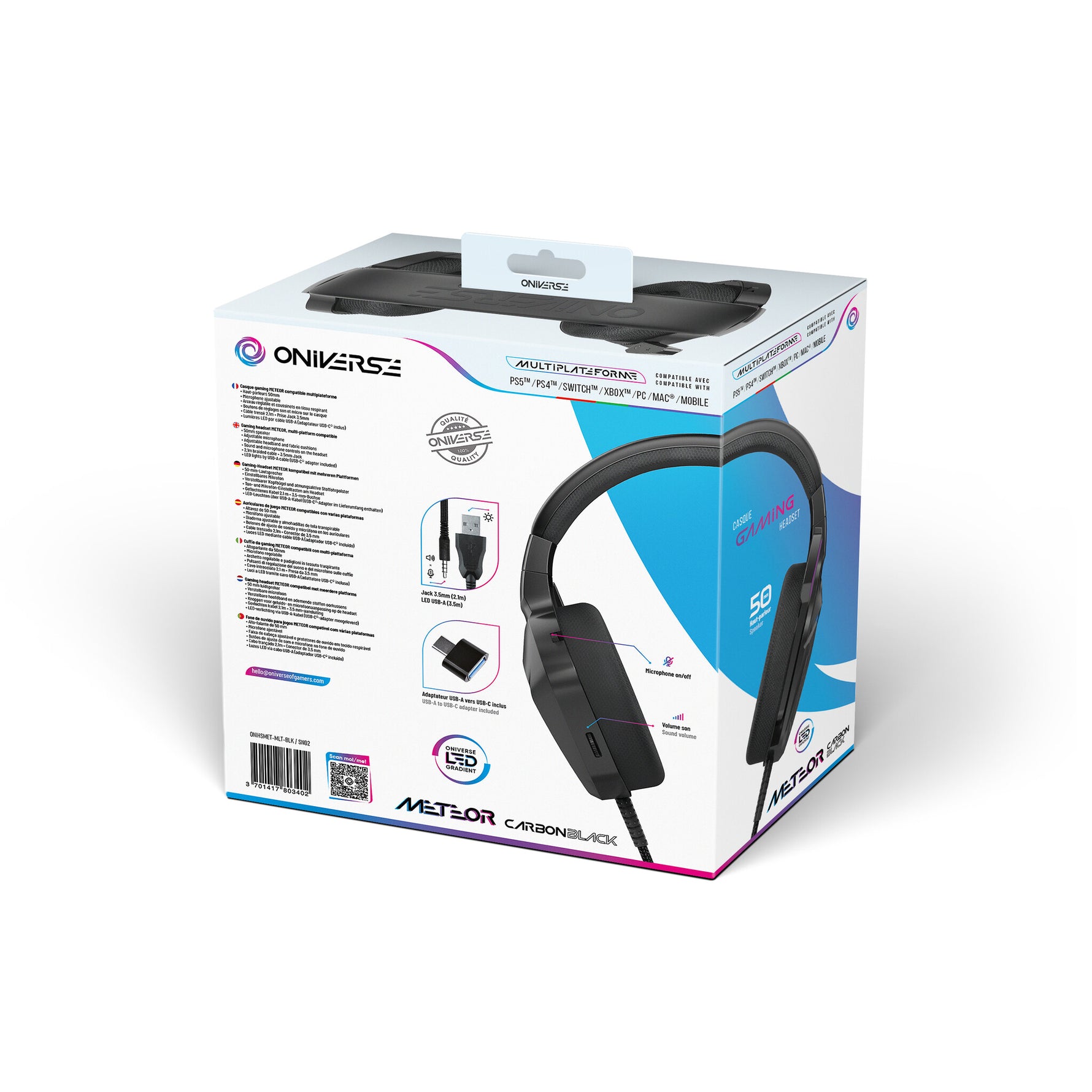 Oniverse Meteor Headset Bedraad Hoofdband Gamen Zwart