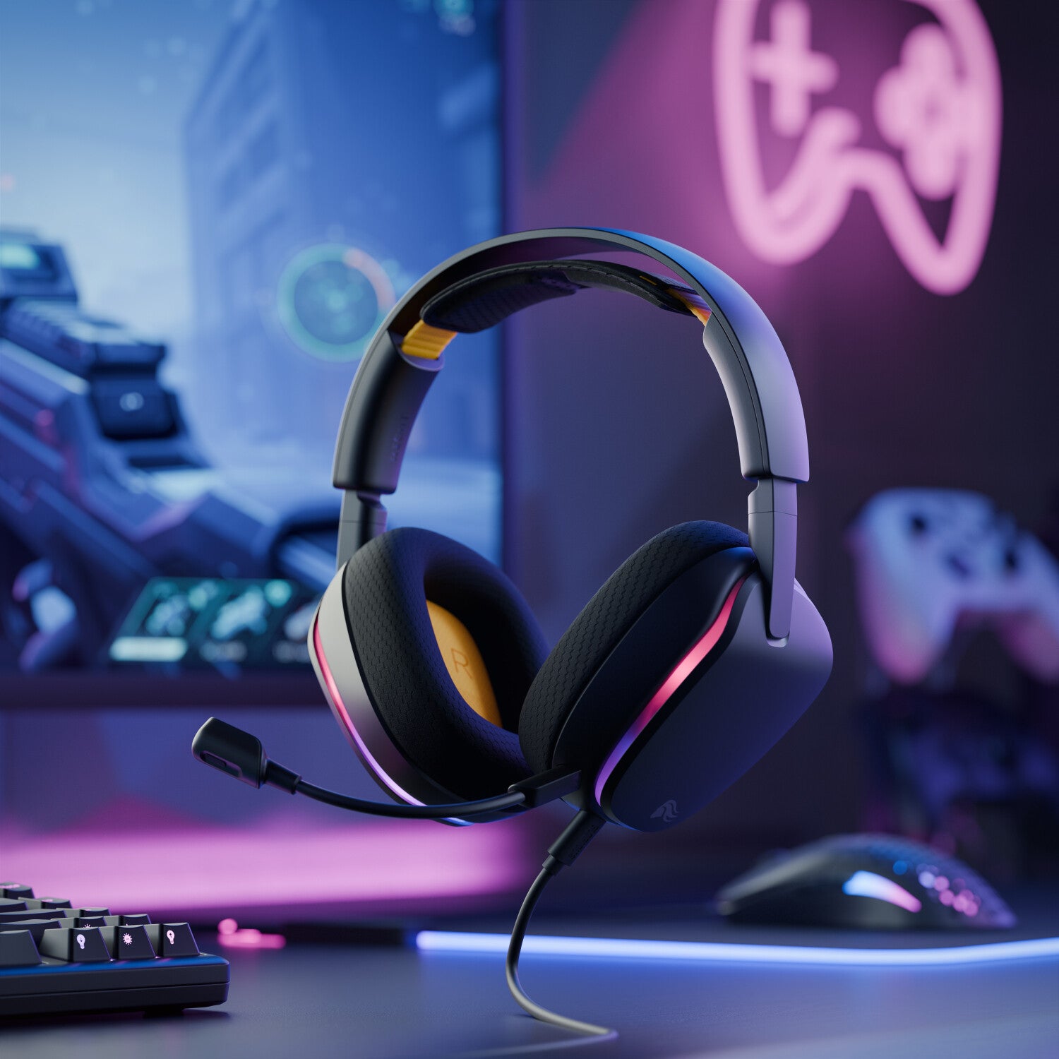 Glorious Gaming Glorious GHS Eternal RGB - Stereo RGB headset voor pc, PS5, PS4, Switch - Custom-tuned, gekantelde drivers, verstelbare, kristalheldere, afneembare mic, USB-C - Duurzaam, dag/nacht comfort - Zwart