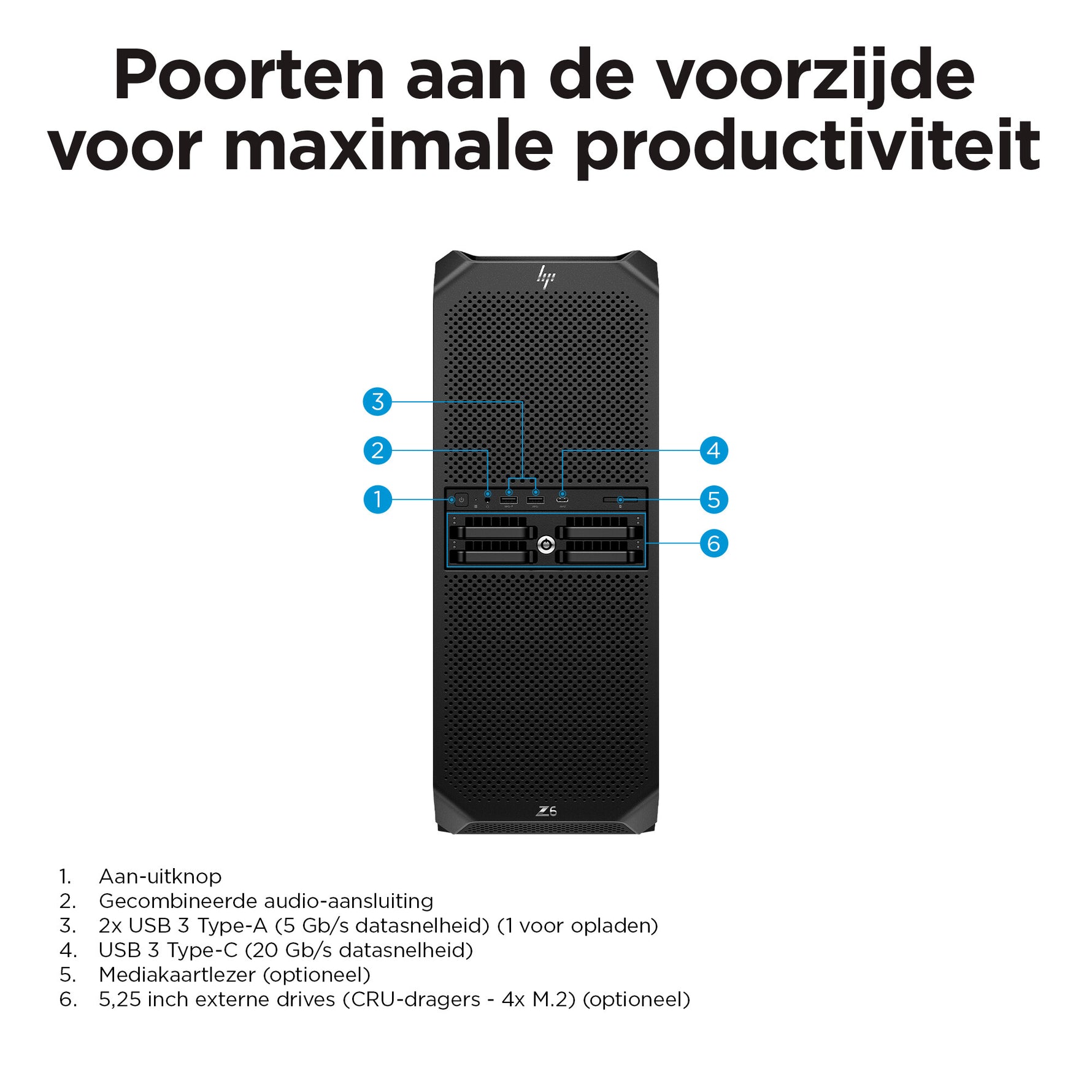 HP Z6 G5 A AMD Ryzen Threadripper PRO 7955WX 32 GB DDR5-SDRAM 1 TB SSD Windows 11 Pro Tower Workstation AI Workstation Zwart