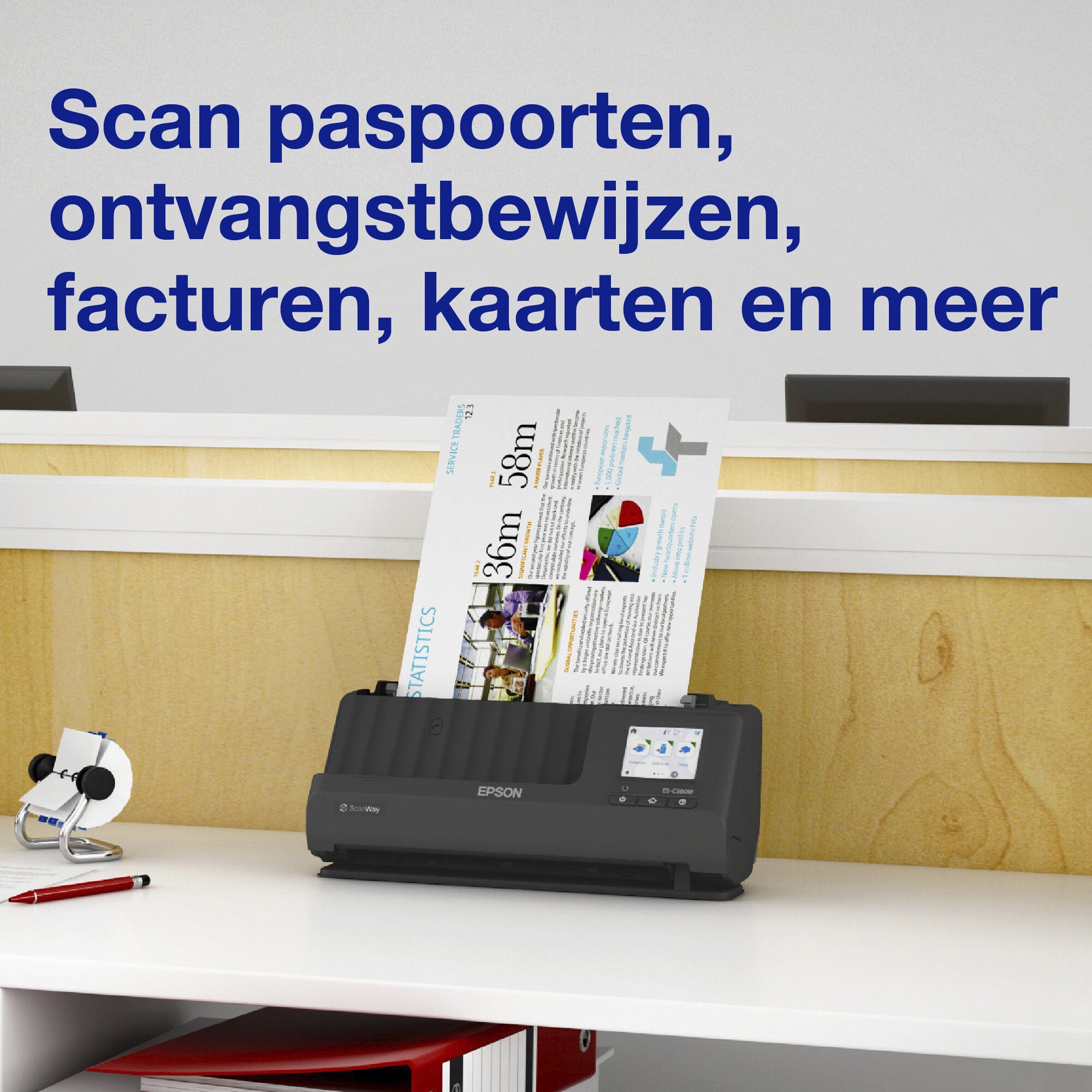 Epson ES-C380W compacte A4-documentscanner met Wi-Fi-connectiviteit en U-traject