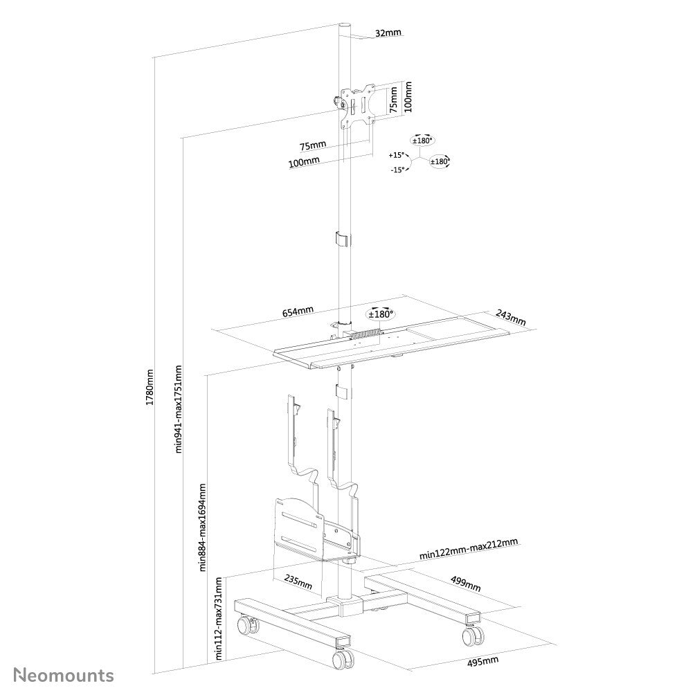 Neomounts FPMA-MOBILE1700 Mobiel werkstation 10-32