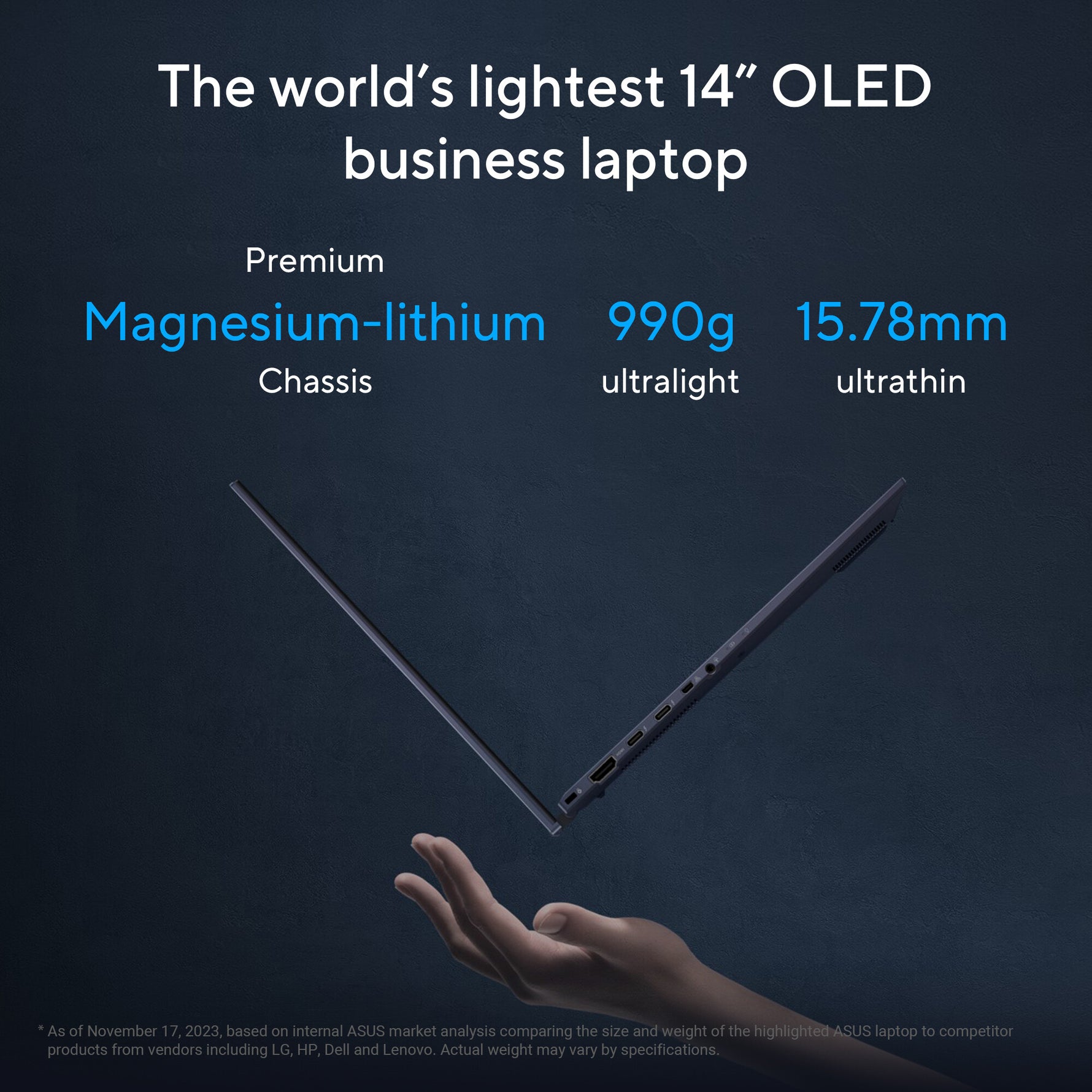 ASUS ExpertBook B9 OLED B9403CVAR-PP1678X Intel Core 7 150U Laptop 35,6 cm (14") WQXGA+ 32 GB LPDDR5x-SDRAM 1 TB SSD Wi-Fi 6E (802.11ax) Windows 11 Pro Duits Zwart