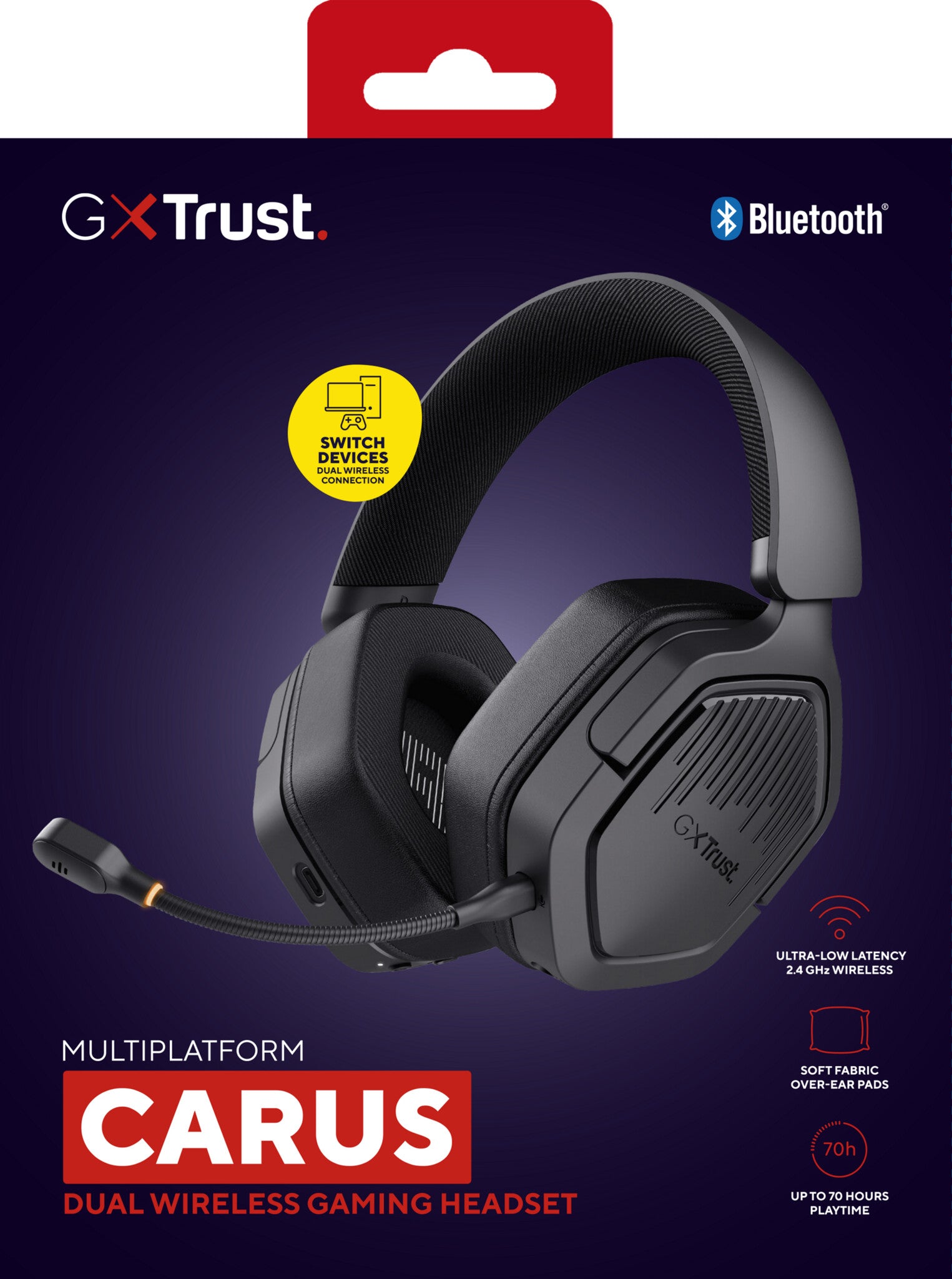 Trust GXT 493 Carus Headset Bedraad en draadloos Hoofdband, Helm Gamen USB Type-C / USB Type-A Bluetooth Zwart