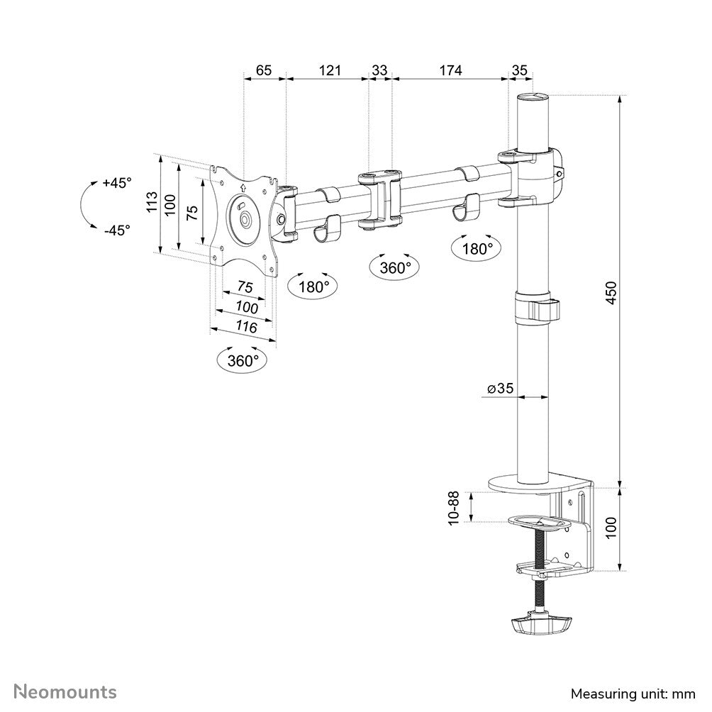 Neomounts NM-D135SILVER Monitorarm 10-30"