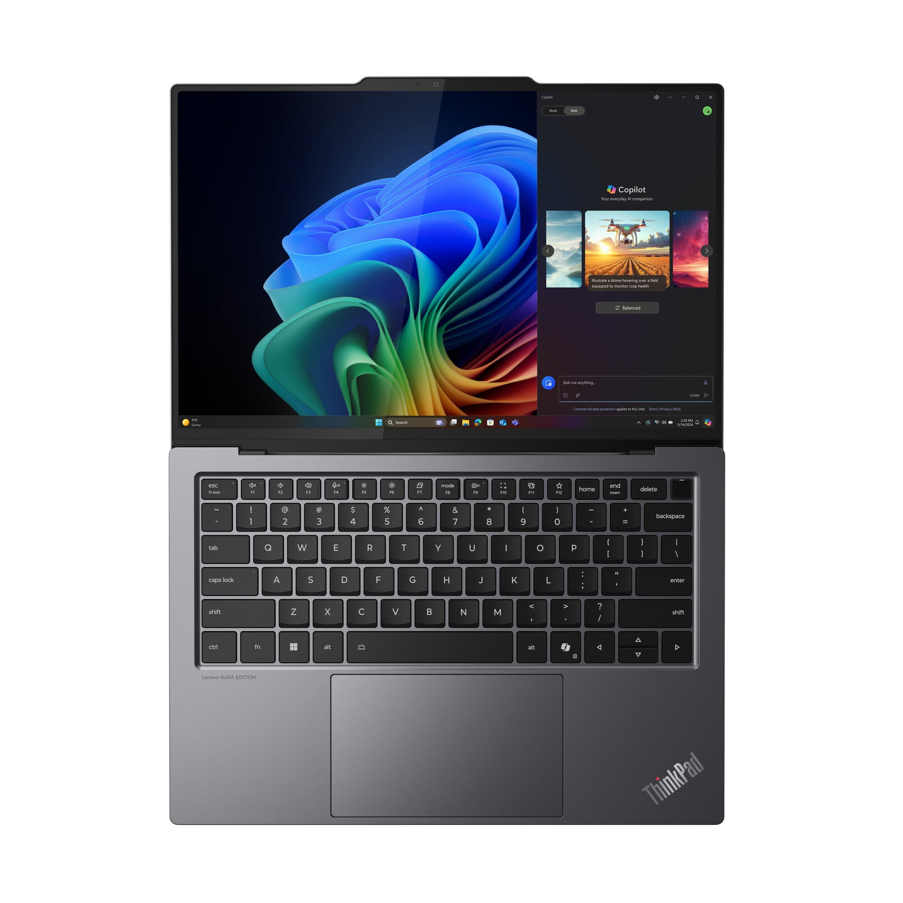 Lenovo ThinkPad X9-14 Gen 1 Aura Edition Copilot+ PC Intel Core Ultra 7 258V Laptop 35,6 cm (14") WUXGA 32 GB LPDDR5x-SDRAM 512 GB SSD Wi-Fi 7 (802.11be) Windows 11 Pro Engels Grijs