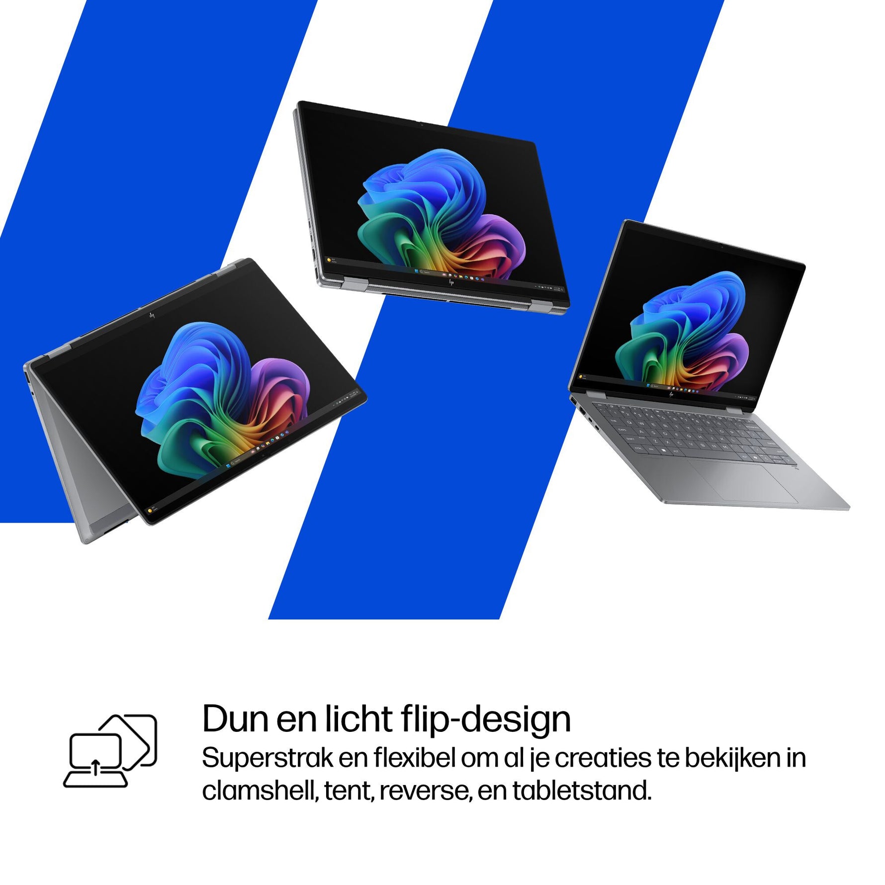 HP OmniBook X FlipNGAI 14-fk0070nd NL Copilot+ PC AMD Ryzen AI 7 350 Hybride (2-in-1) 35,6 cm (14") Touchscreen 3K 16 GB LPDDR5x-SDRAM 1 TB SSD Wi-Fi 7 (802.11be) Windows 11 Home Zilver