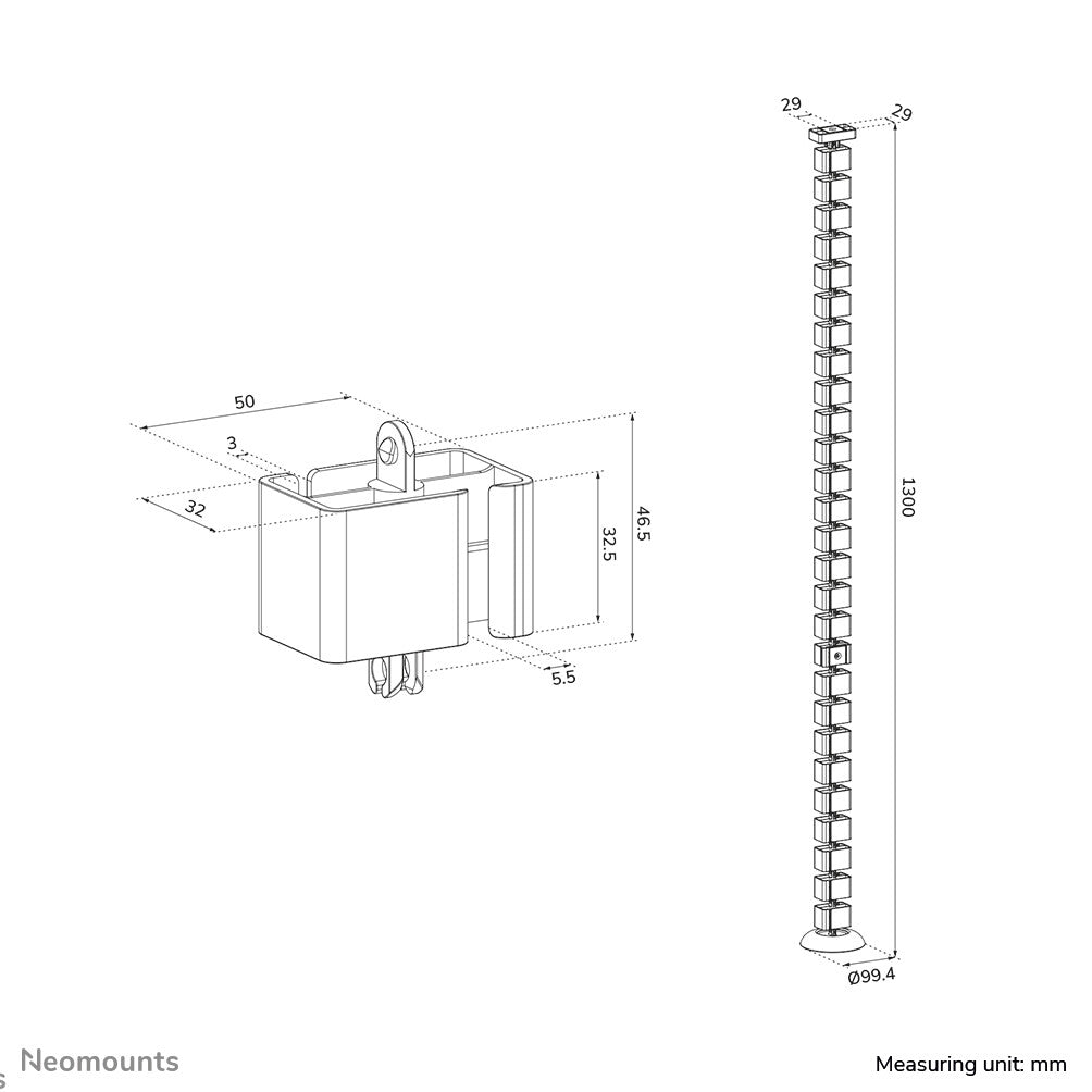 Neomounts ADS06-132BL Kabelgeleider - magnetische bevestiging - universeel