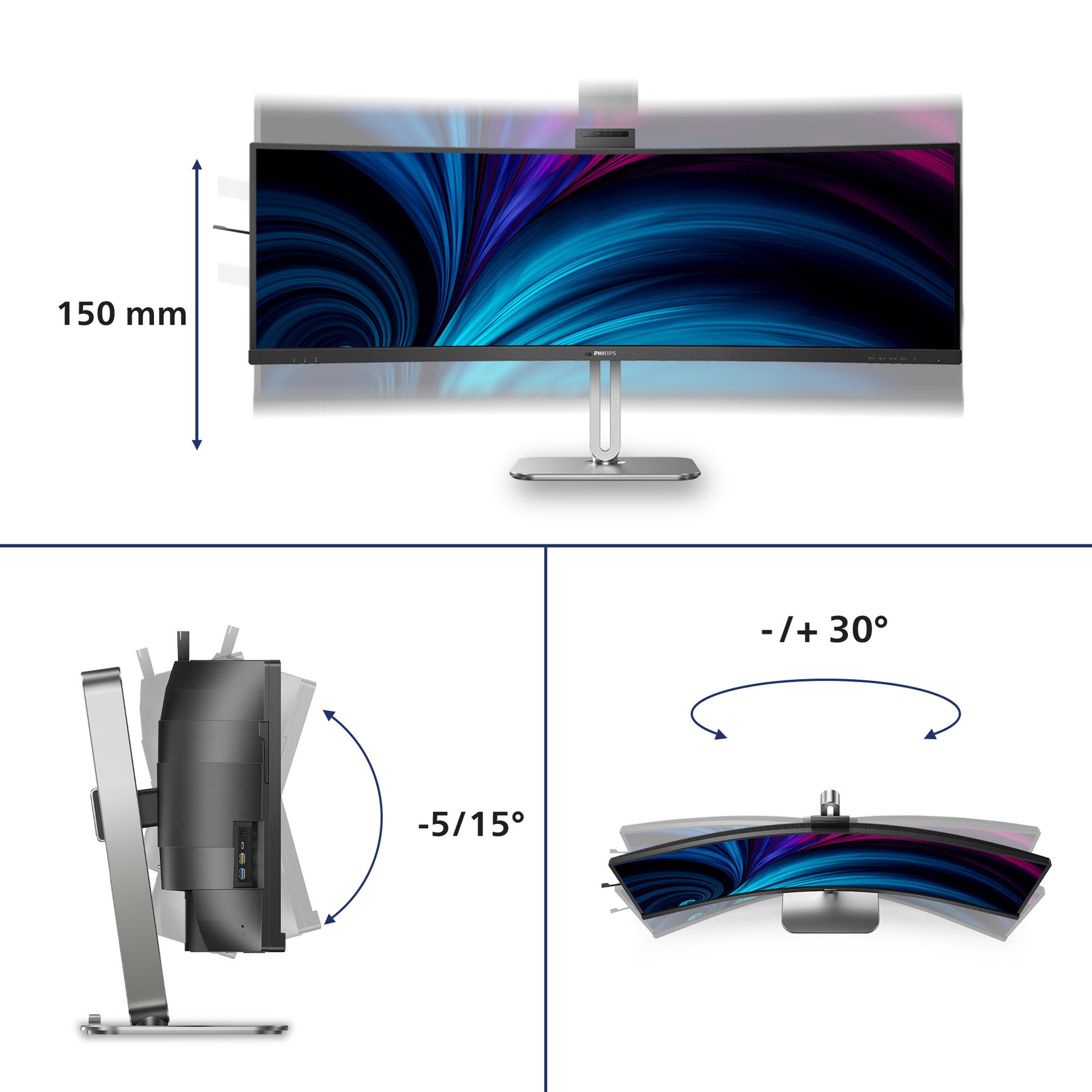 Philips 5000 series 49B2U5900CH/00 computer monitor 124 cm (48.8") 5120 x 1440 Pixels Dual QHD LCD Zwart