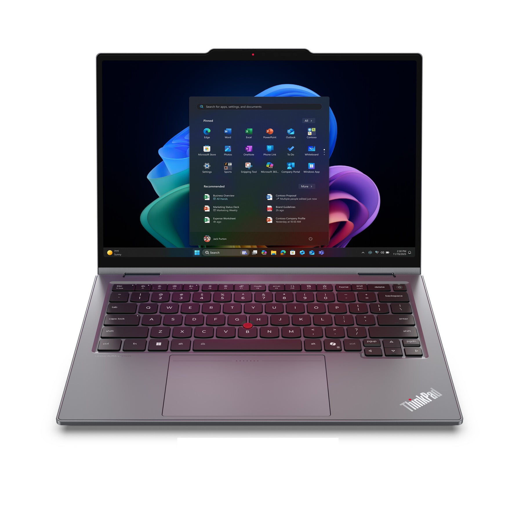 Lenovo ThinkPad X1 2-in-1 Gen 11 Aura Edition Copilot+ PC Intel Core Ultra 7 355 Hybride (2-in-1) 35,6 cm (14") Touchscreen WUXGA 32 GB LPDDR5x-SDRAM 1 TB SSD Wi-Fi 7 (802.11be) Windows 11 Pro Engels Grijs