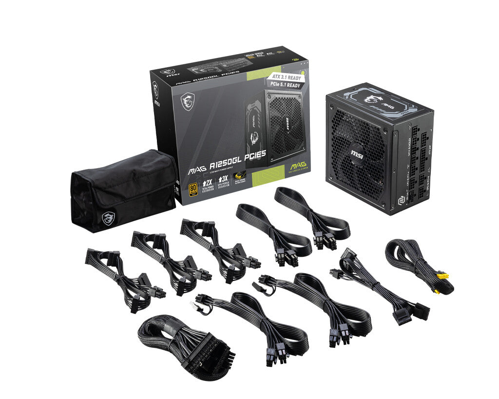 MSI MAG A1250GL PCIE5 power supply unit 1250 W 24-pin ATX ATX Zwart