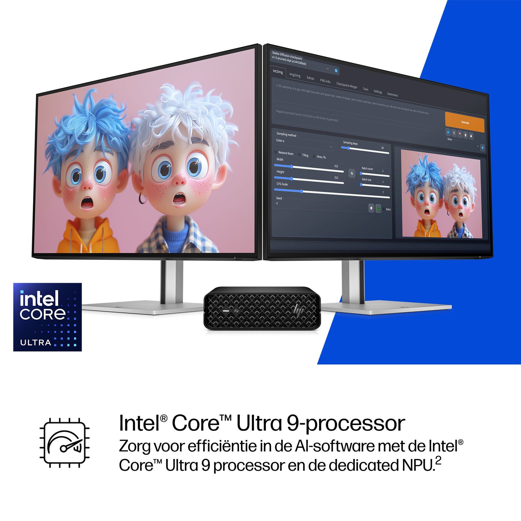 HP Z2 Mini G1i Wolf Pro Security Edition Intel Core Ultra 9 285K 48 GB DDR5-SDRAM 1 TB SSD NVIDIA RTX 2000 Ada Windows 11 Pro Mini PC Workstation AI Workstation, AI PC Zwart