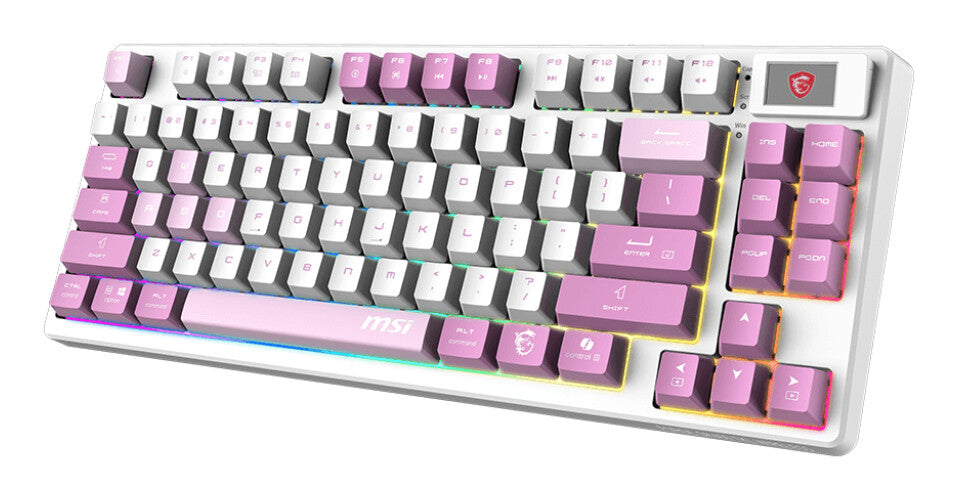 MSI FORGE GK600 TKL WIRELESS VIOLET toetsenbord Gamen USB + Bluetooth QWERTY Brits Engels Roze, Violet, Wit