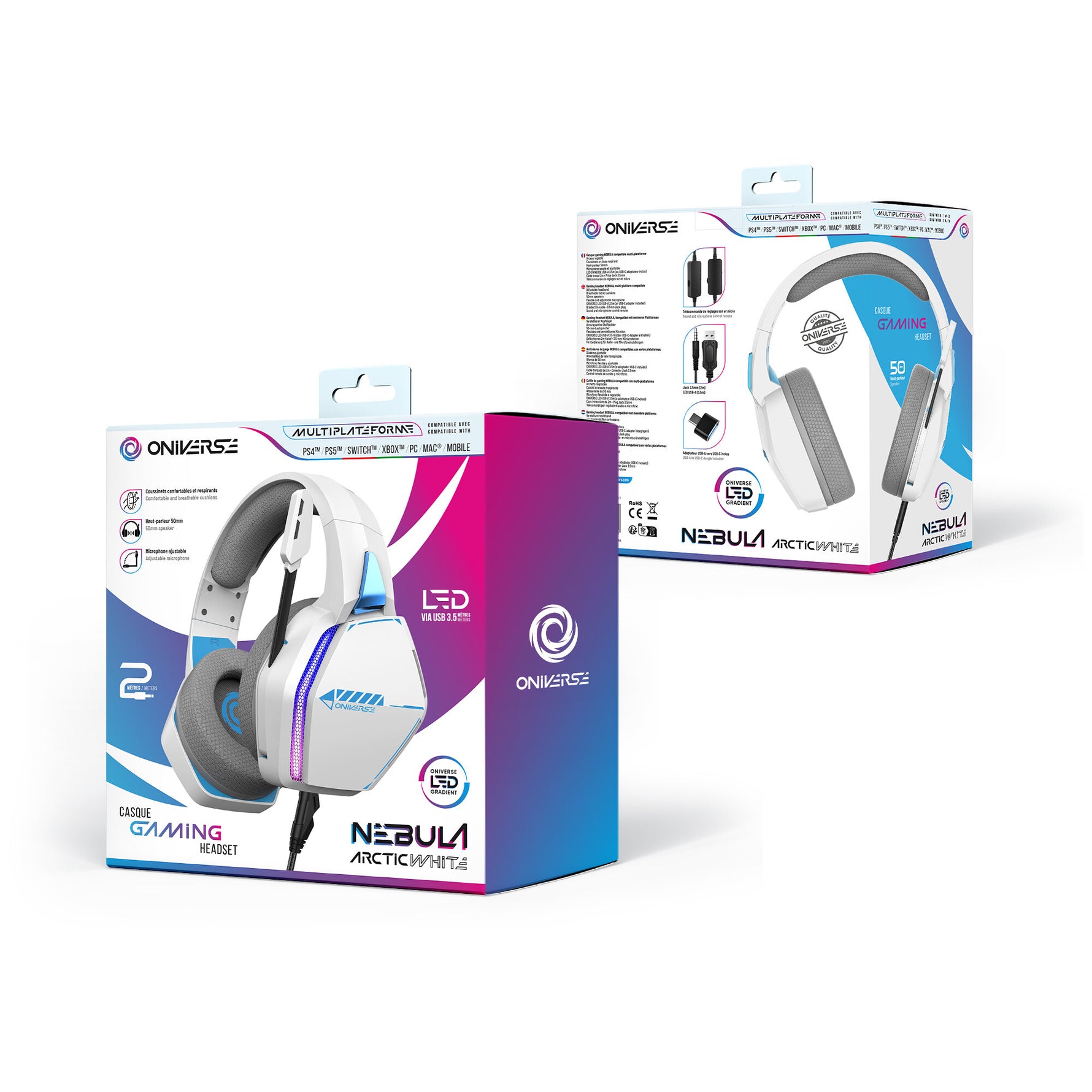 Oniverse Nebula Headset Bedraad Hoofdband Gamen USB Type-A Wit