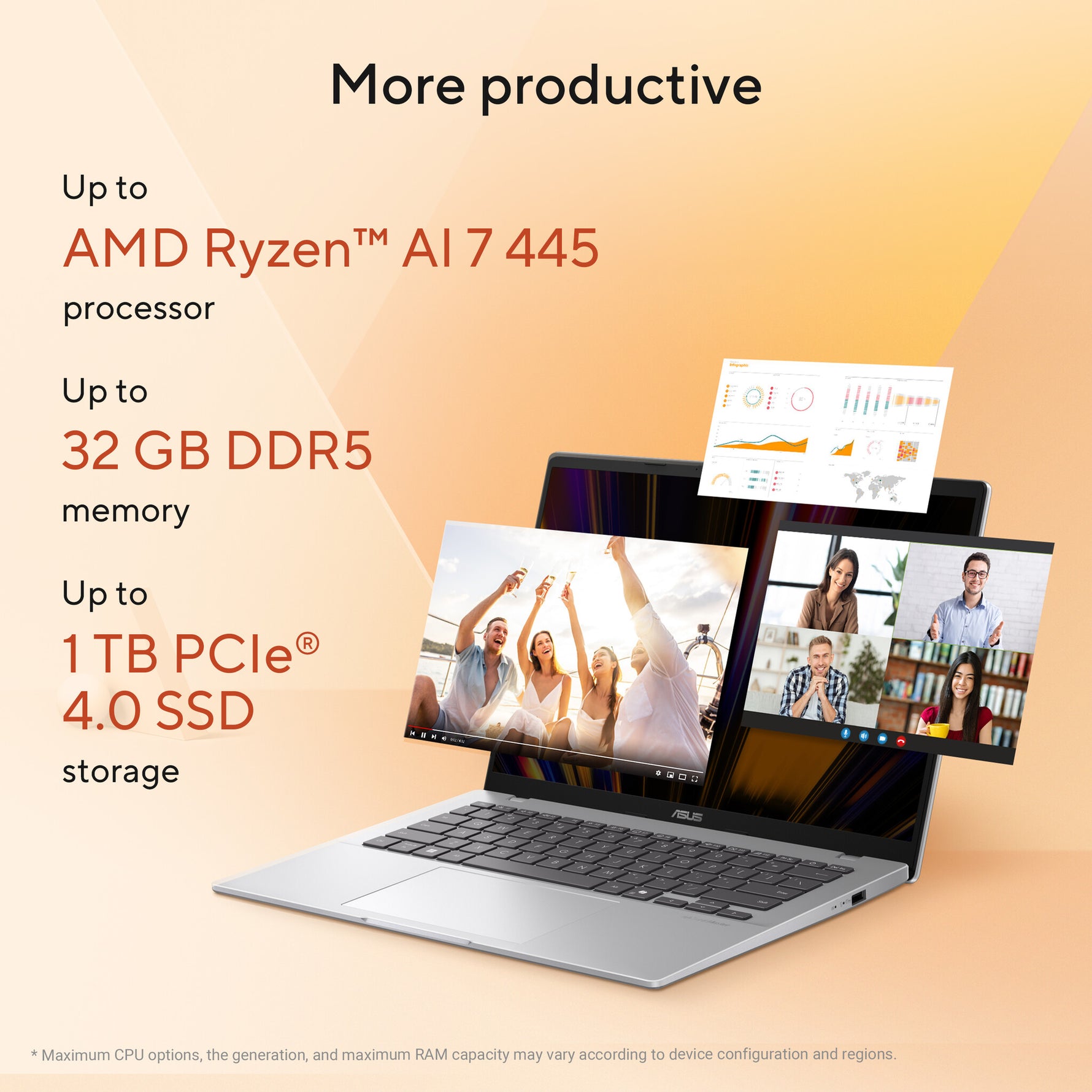 ASUS Vivobook 14 M1407GA-LY012W Copilot+ PC AMD Ryzen AI 7 445 Laptop 35,6 cm (14") WUXGA 16 GB DDR5-SDRAM 512 GB SSD Wi-Fi 6 (802.11ax) Windows 11 Home Nederlands Zilver