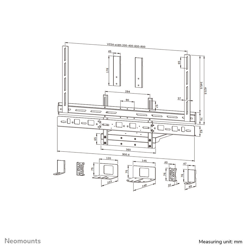 Neomounts AV60-500BL Videobar en laptophouder kit 43-110" - VESA - max 8 kg - universeel