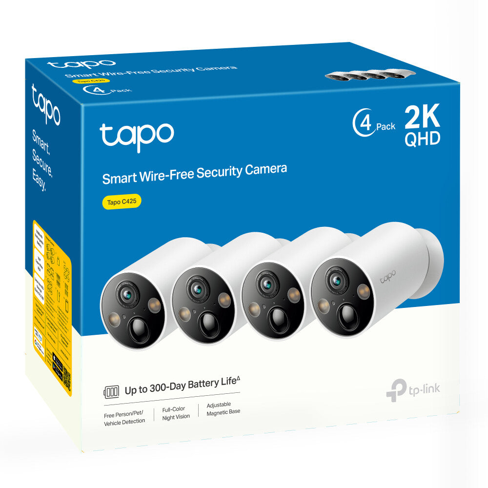 TP-Link Tapo C425 4-Pack Kogel (vorm) IP-beveiligingscamera Buiten 2560 x 1440 Pixels Plafond/muur