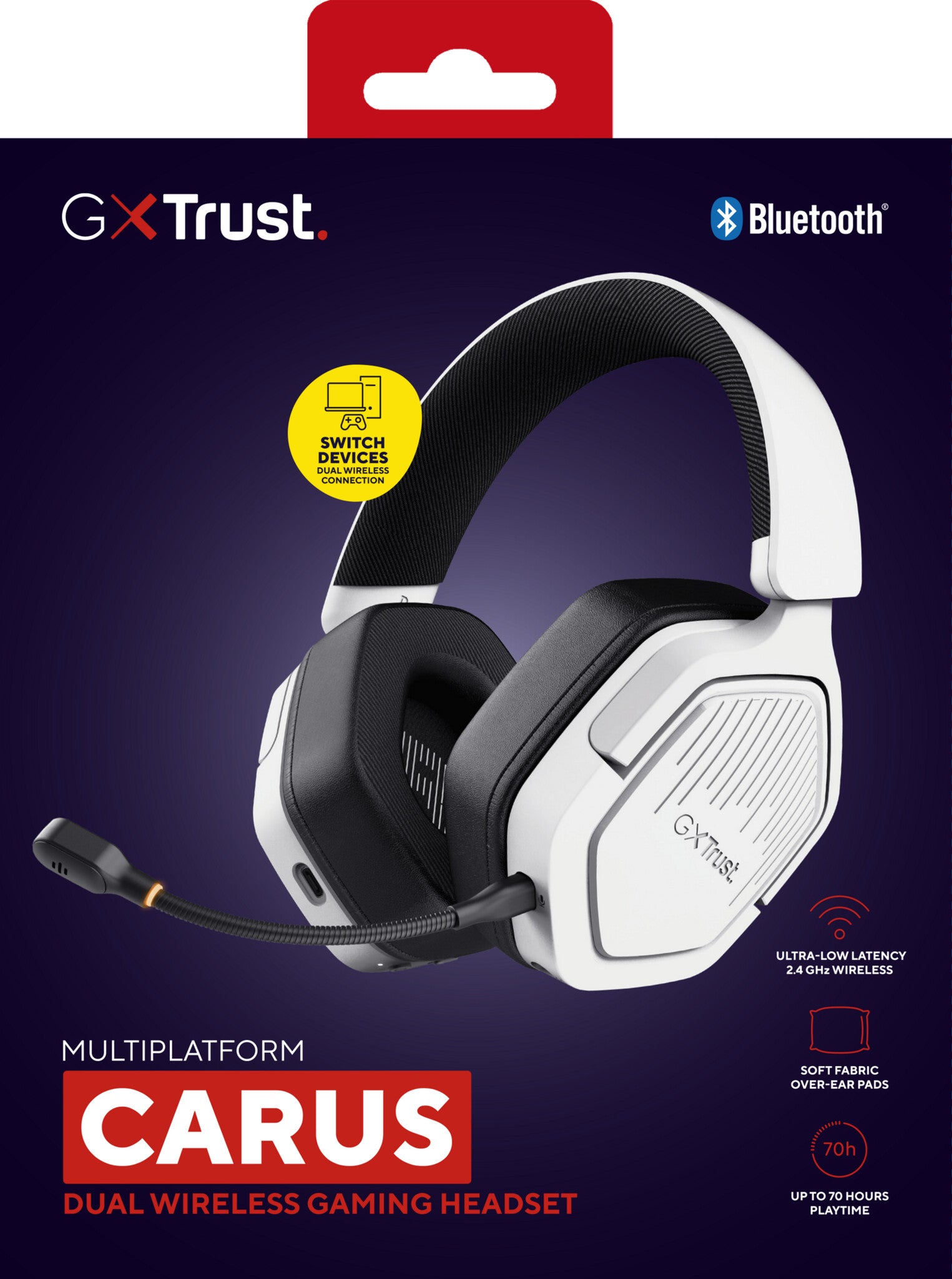 Trust GXT 493W Carus Headset Bedraad en draadloos Hoofdband, Helm Gamen USB Type-C / USB Type-A Bluetooth Wit