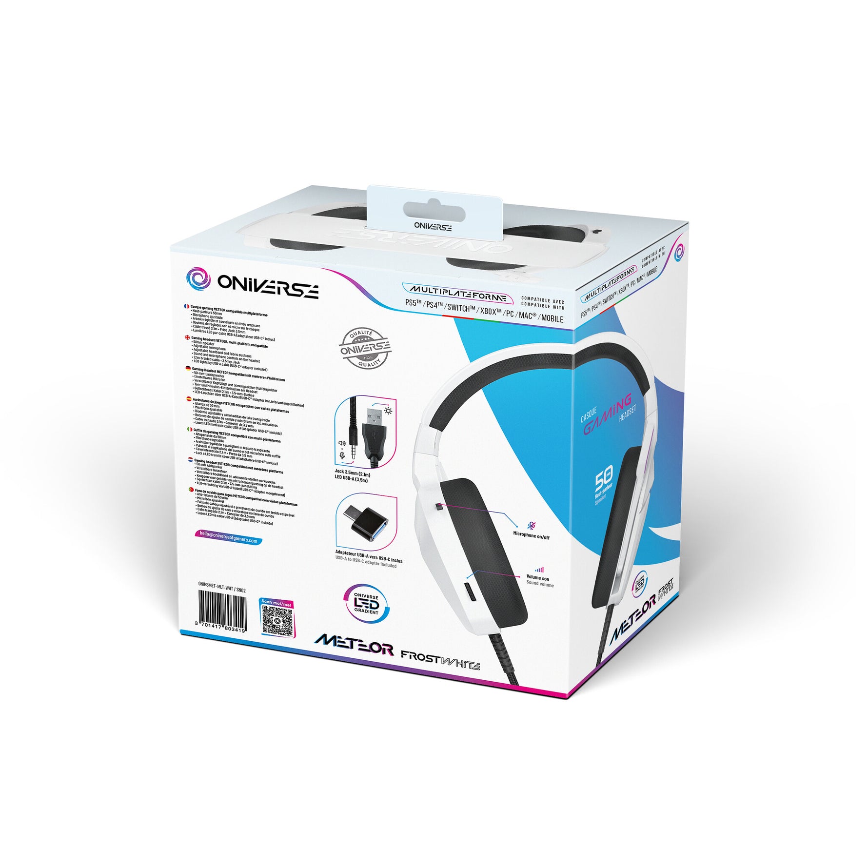 Oniverse Meteor Headset Bedraad Hoofdband Gamen Wit