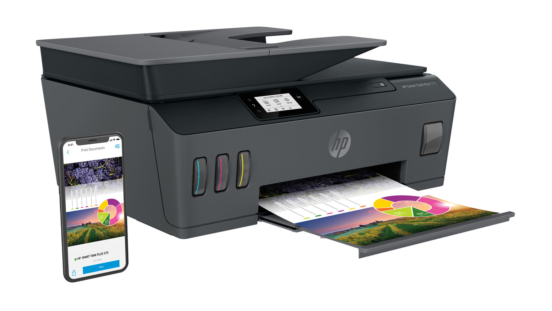 HP Smart Tank Plus 570 Draadloos All-in-One Kleur Printer, Kopieerapparaat, scanner