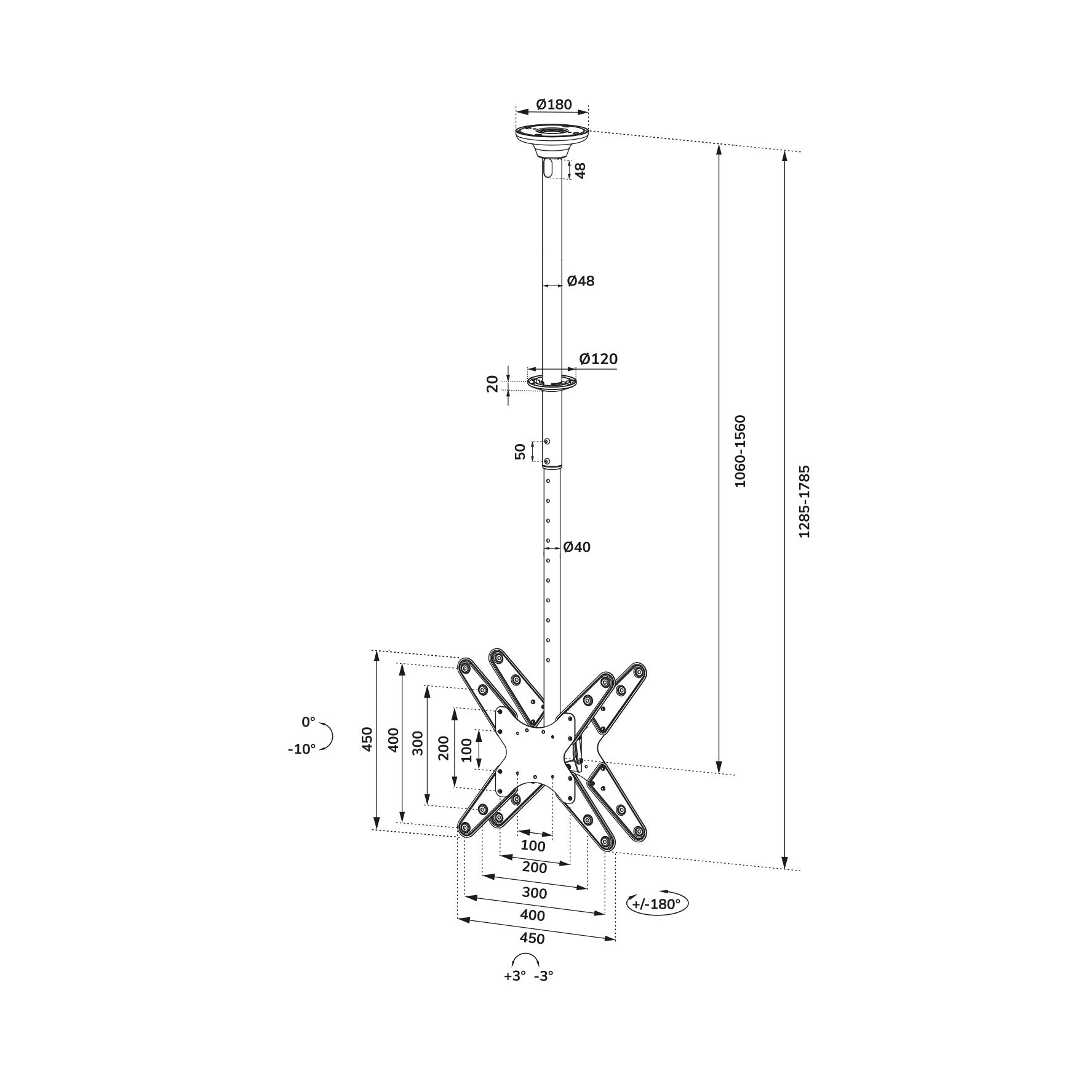 Neomounts FPMA-C340DBLACK Dual monitor/TV-beugel plafond 32-75