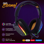 Glorious Gaming Glorious GHS Eternal RGB - Stereo RGB headset voor pc, PS5, PS4, Switch - Custom-tuned, gekantelde drivers, verstelbare, kristalheldere, afneembare mic, USB-C - Duurzaam, dag/nacht comfort - Zwart