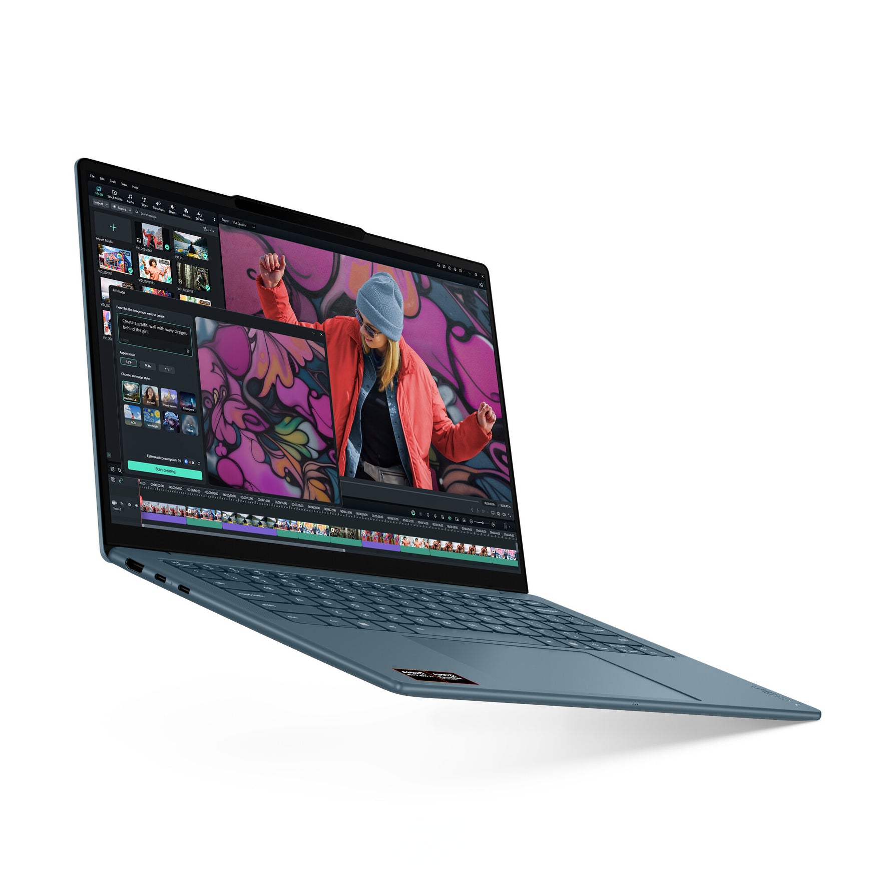 Lenovo Yoga Slim 7 14AKP10 Copilot+ PC AMD Ryzen AI 5 340 Laptop 35,6 cm (14") WUXGA 16 GB LPDDR5x-SDRAM 512 GB SSD Wi-Fi 7 (802.11be) Windows 11 Home Engels Blauwgroen