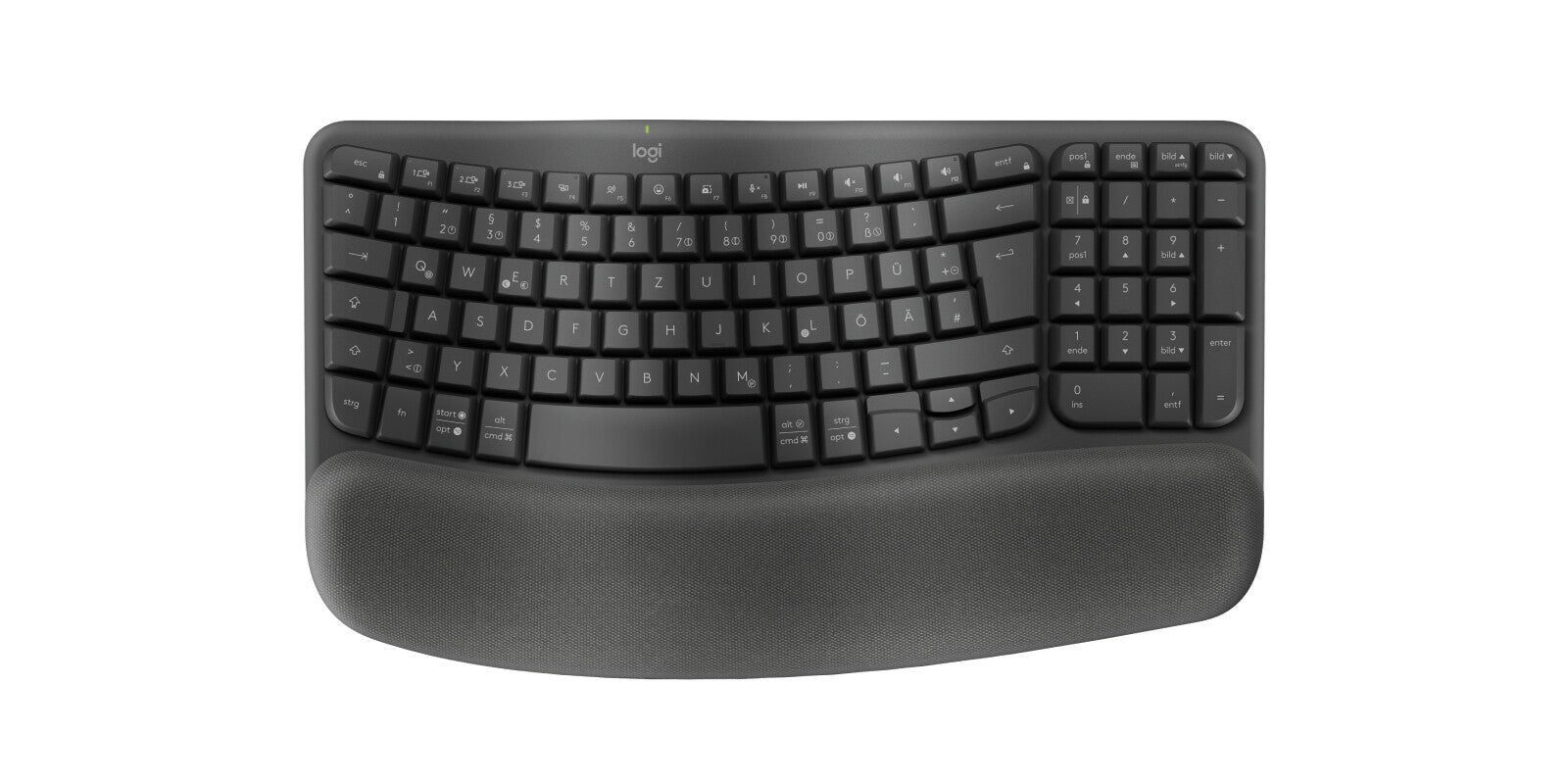 LOGITECH Wave Keys wireless ergonomic keyboard - GRAPHITE - (DE) - 2.4GHZ/BT - N/A - CENTRAL-419 - UNIVERSAL