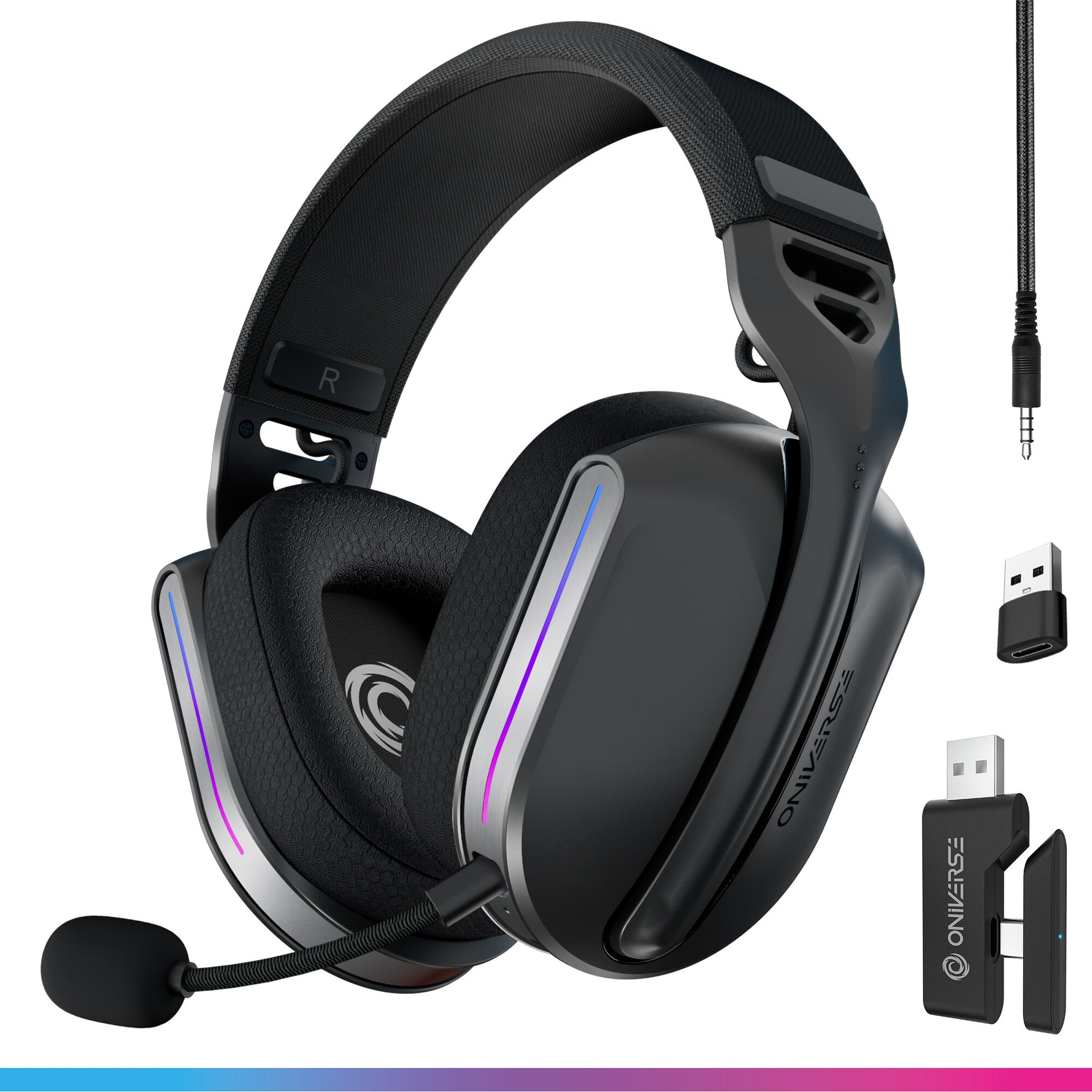 Oniverse Polaris Headset Bedraad en draadloos Hoofdband Gamen USB Type-C / USB Type-A Bluetooth Zwart