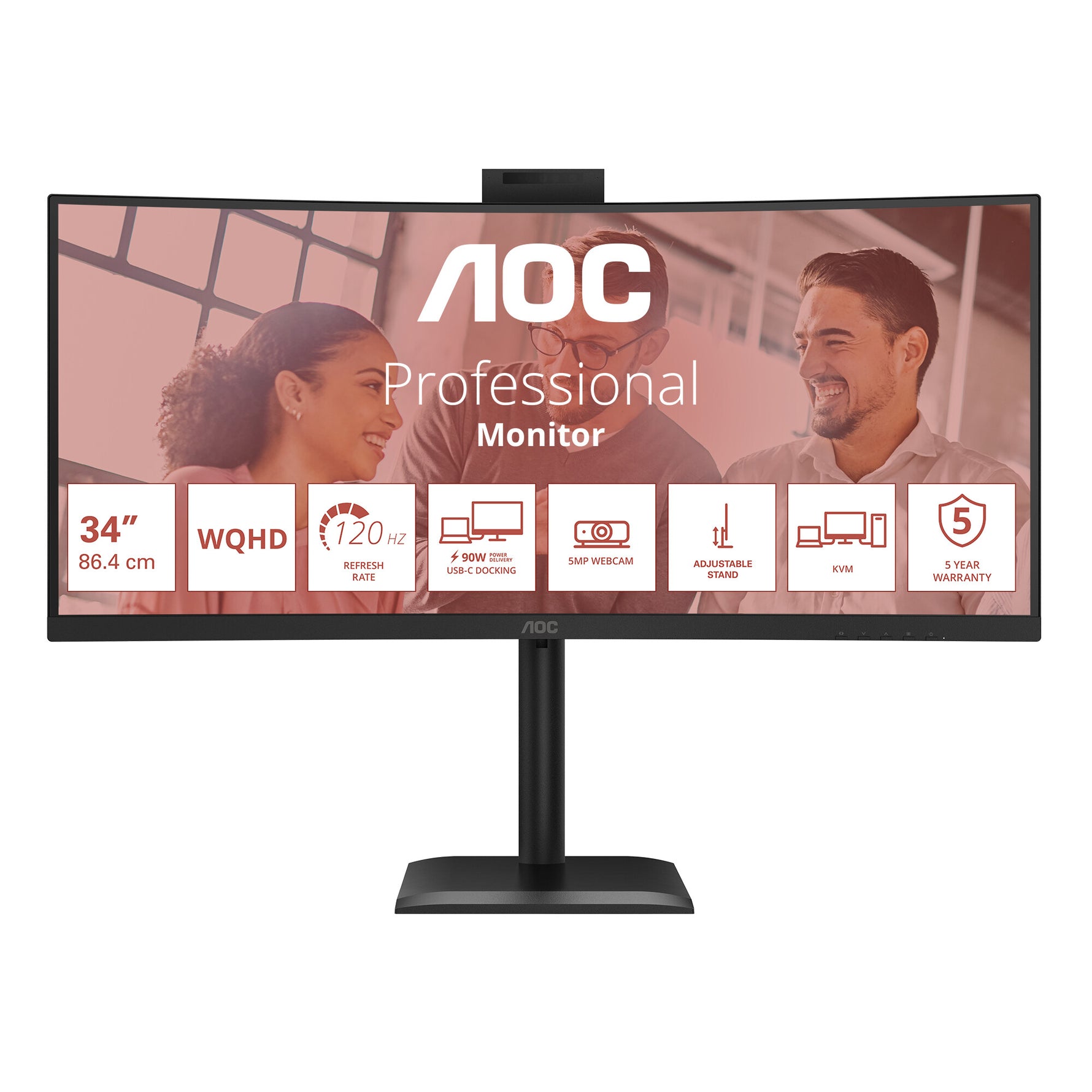 AOC E4 CU34E4CW computer monitor 86,4 cm (34") 3440 x 1440 Pixels UltraWide Quad HD LED Zwart