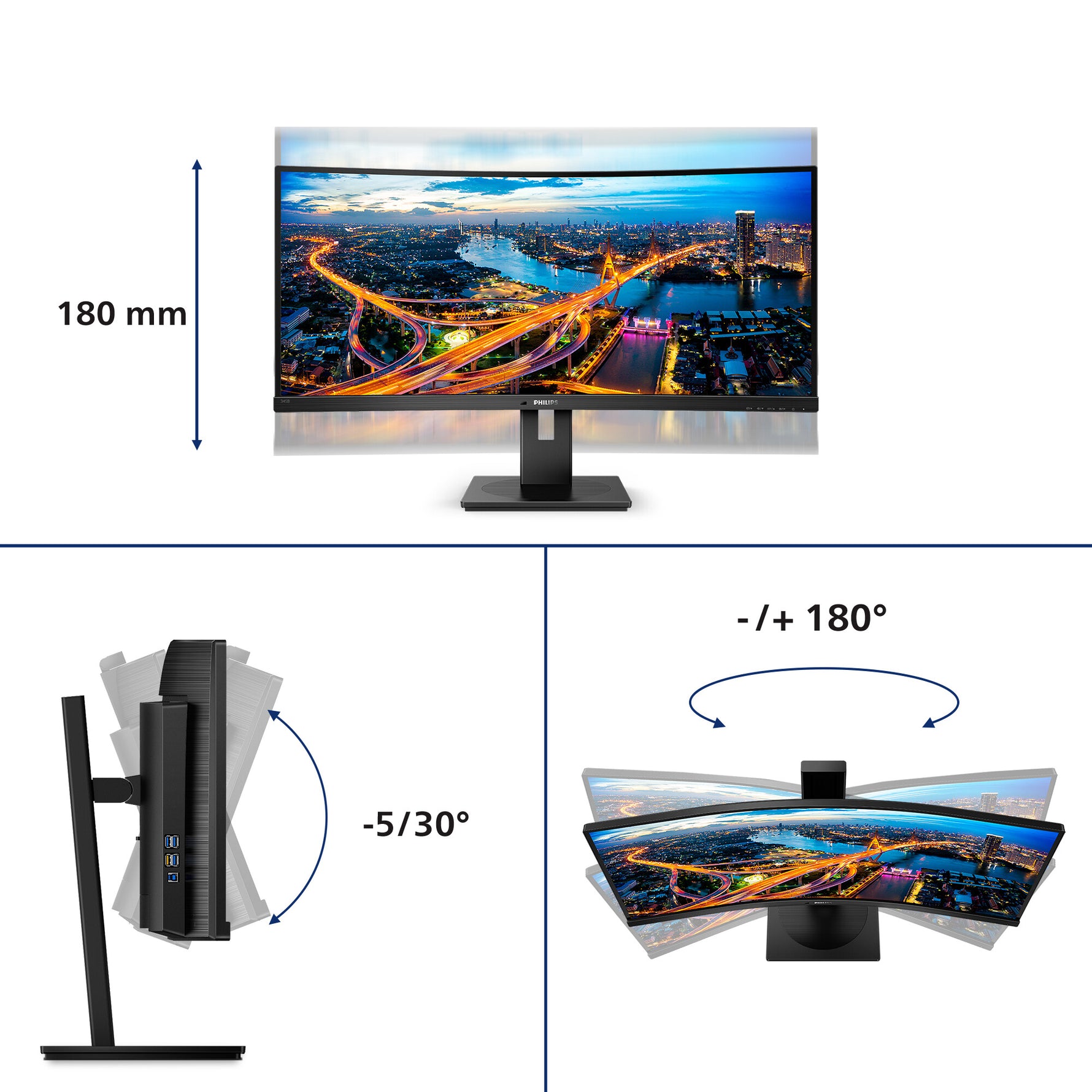Philips B Line 345B1C/00 computer monitor 86,4 cm (34") 3440 x 1440 Pixels Quad HD LCD Zwart