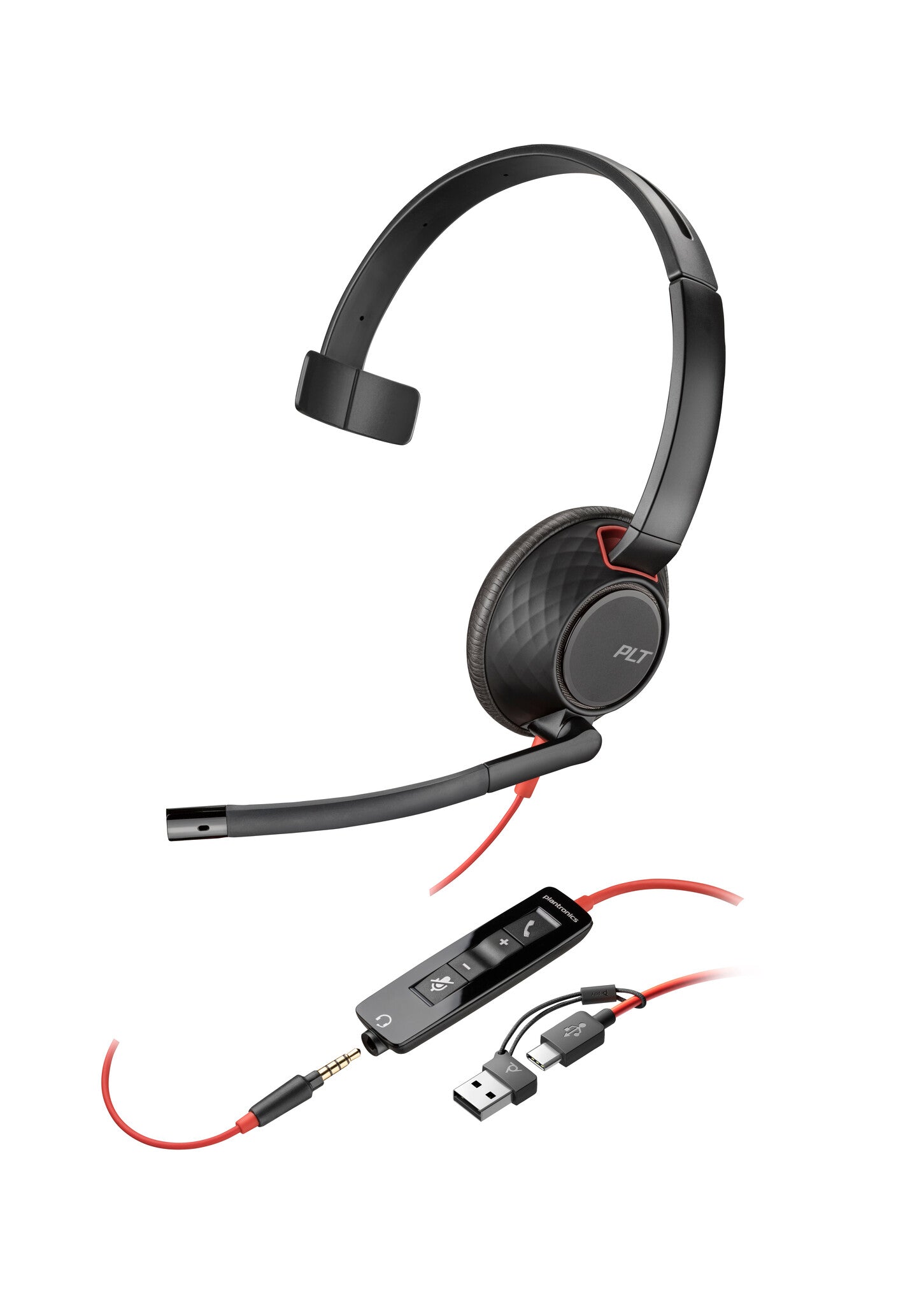 HP Poly Blackwire 5210 mono USB-C-headset + 3,5 mm stekker + USB-C/A-adapter