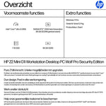 HP Z2 Mini G1i Wolf Pro Security Edition Intel Core Ultra 9 285K 48 GB DDR5-SDRAM 1 TB SSD NVIDIA RTX 2000 Ada Windows 11 Pro Mini PC Workstation AI Workstation, AI PC Zwart