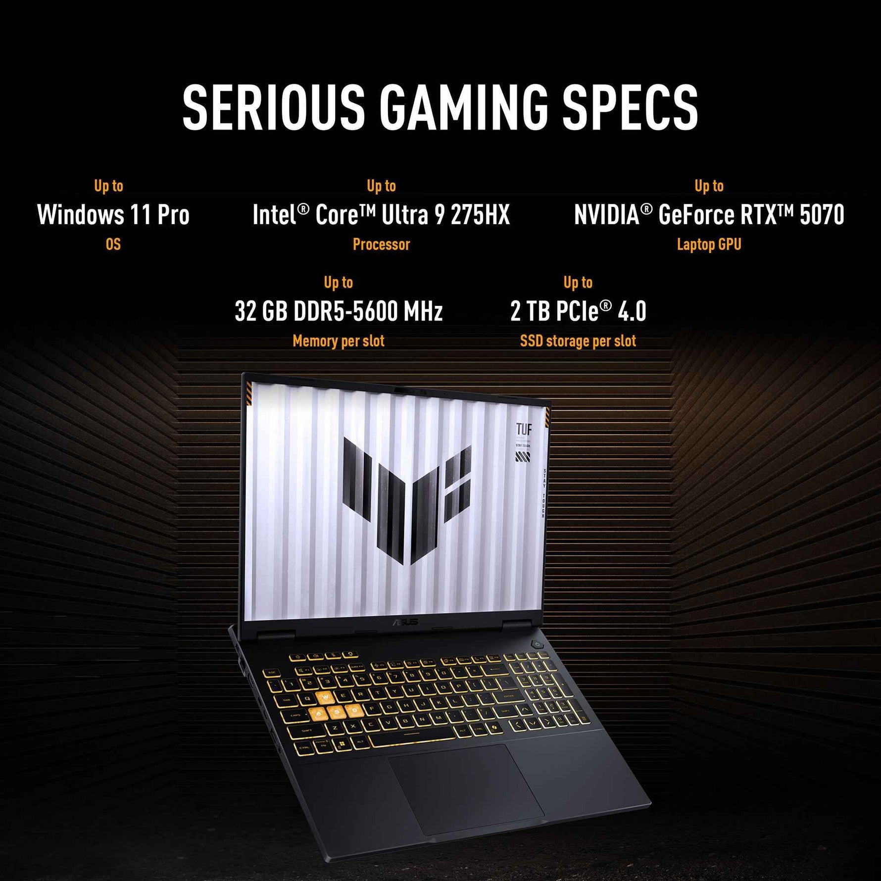 ASUS TUF Gaming F16 FX608JPR-QT014W Intel® Core™ i7 i7-14650HX Laptop 40,6 cm (16") WQXGA 32 GB DDR5-SDRAM 1 TB SSD NVIDIA GeForce RTX 5070 Wi-Fi 6E (802.11ax) Windows 11 Home Nederlands Zwart, Grijs