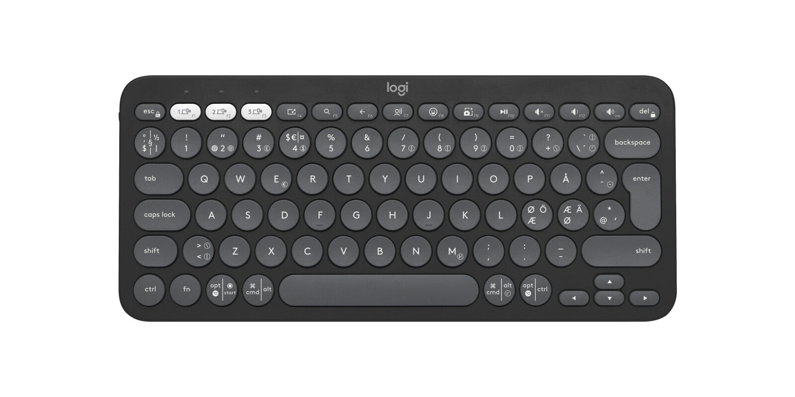 LOGITECH Pebble Keys 2 K380s Keyboard wireless Bluetooth LE QWERTY Nordic Danish/Finnish/Norwegian/Swedish tonal graphite (PAN)