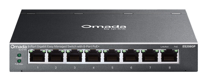 TP-Link Omada ES208GP netwerk-switch Managed L2 Gigabit Ethernet (10/100/1000) Power over Ethernet (PoE) DIN rail Zwart