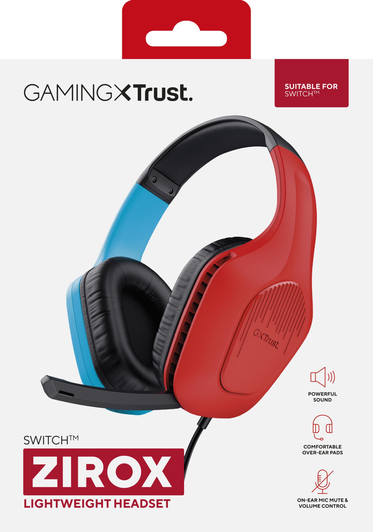 Trust GXT 416S Zirox Headset Bedraad Hoofdband Gamen Zwart, Cyaan, Rood