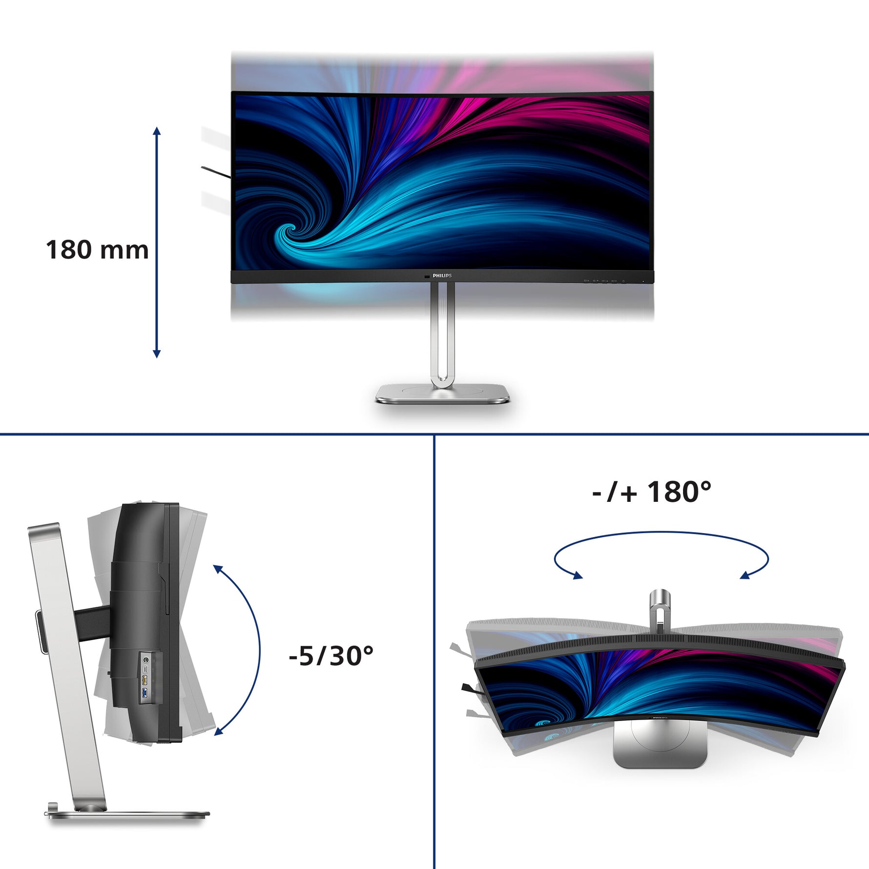 Philips 5000 series 34B2U5600C/00 computer monitor 86,4 cm (34") 3440 x 1440 Pixels Dual QHD LCD Grijs