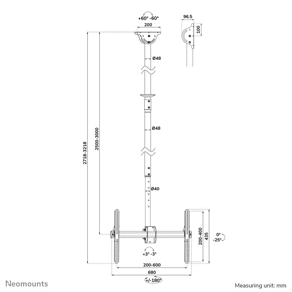 Neomounts CL35-440BL16XL Monitor/TV-beugel plafond 37-70