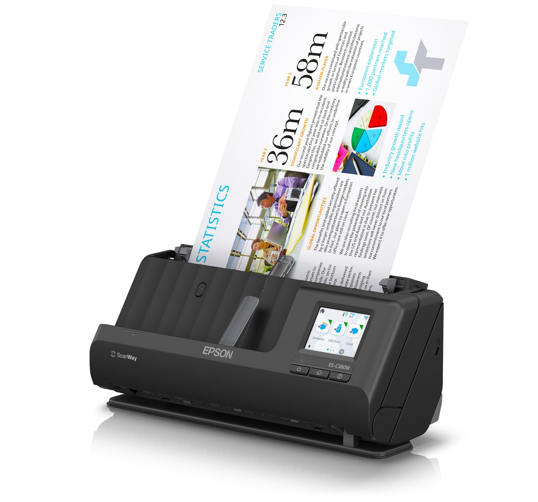 Epson ES-C380W compacte A4-documentscanner met Wi-Fi-connectiviteit en U-traject