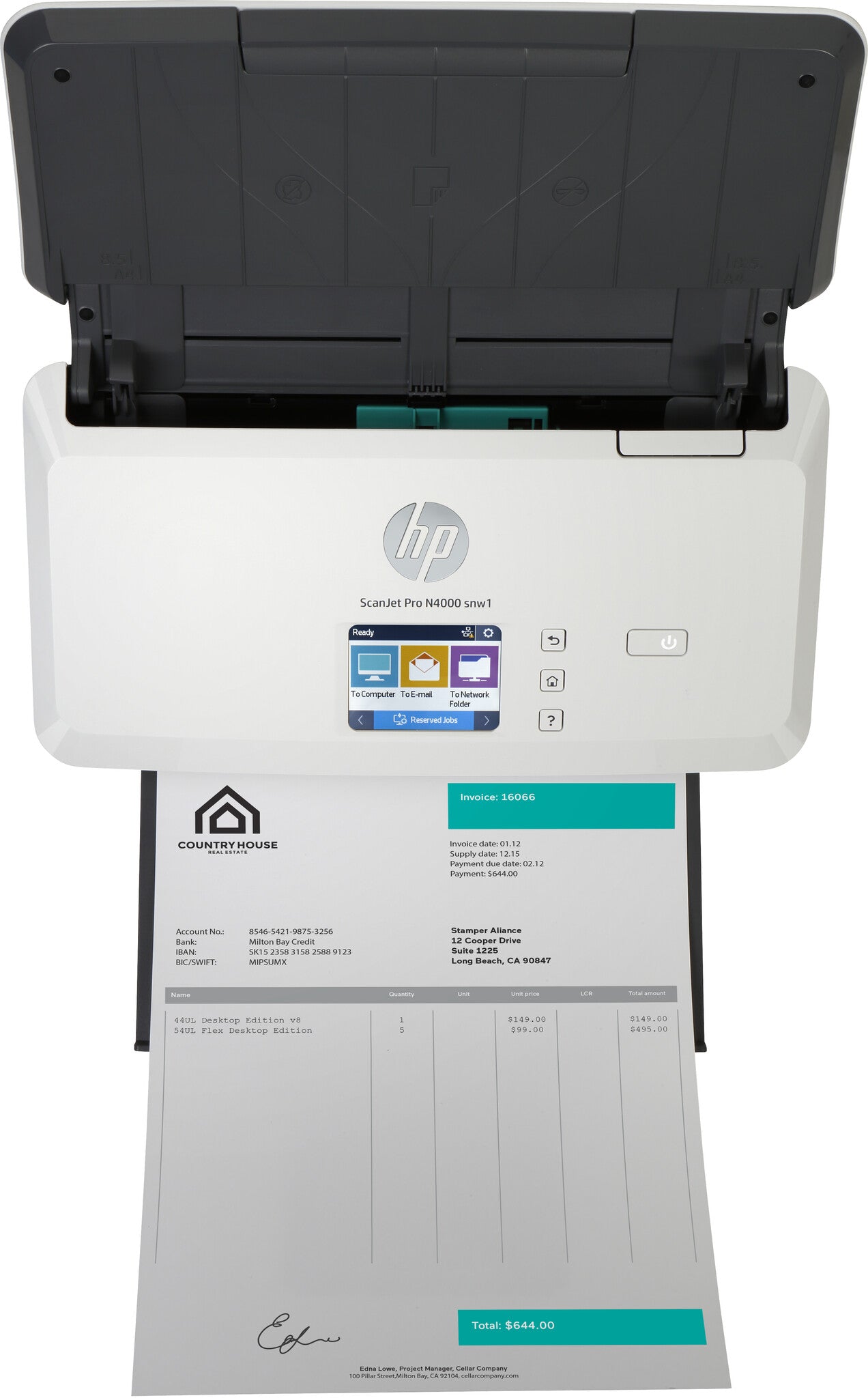 HP ScanJet Pro N4000 snw1 Paginascanner 600 x 600 DPI A4 Zwart, Wit