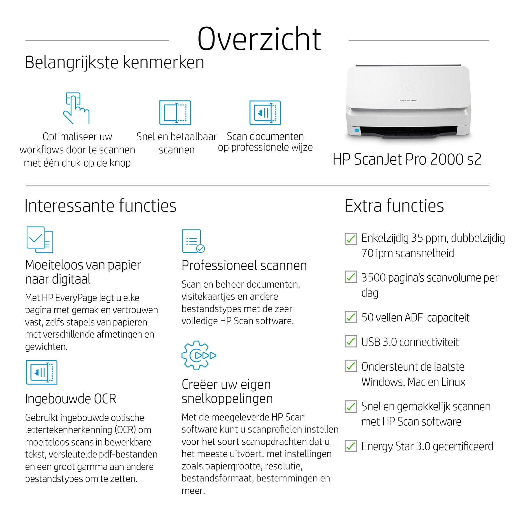 HP ScanJet Pro 2000 s2 Paginascanner 600 x 600 DPI A4 Zwart, Wit
