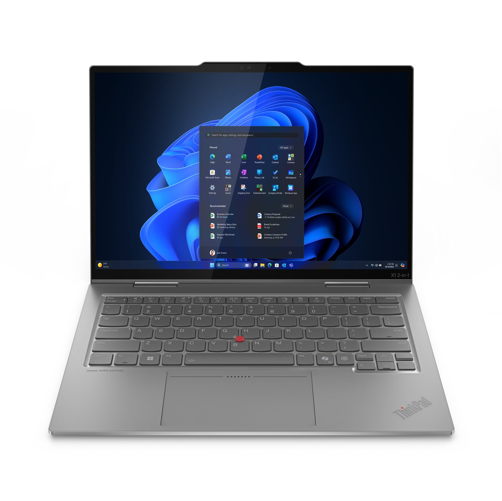 Lenovo ThinkPad X1 2-in-1 Gen 10 Aura Edition Copilot+ PC Intel Core Ultra 7 258V Hybride (2-in-1) 35,6 cm (14") Touchscreen 2.8K 32 GB LPDDR5x-SDRAM 1 TB SSD Wi-Fi 7 (802.11be) Windows 11 Pro Engels Grijs