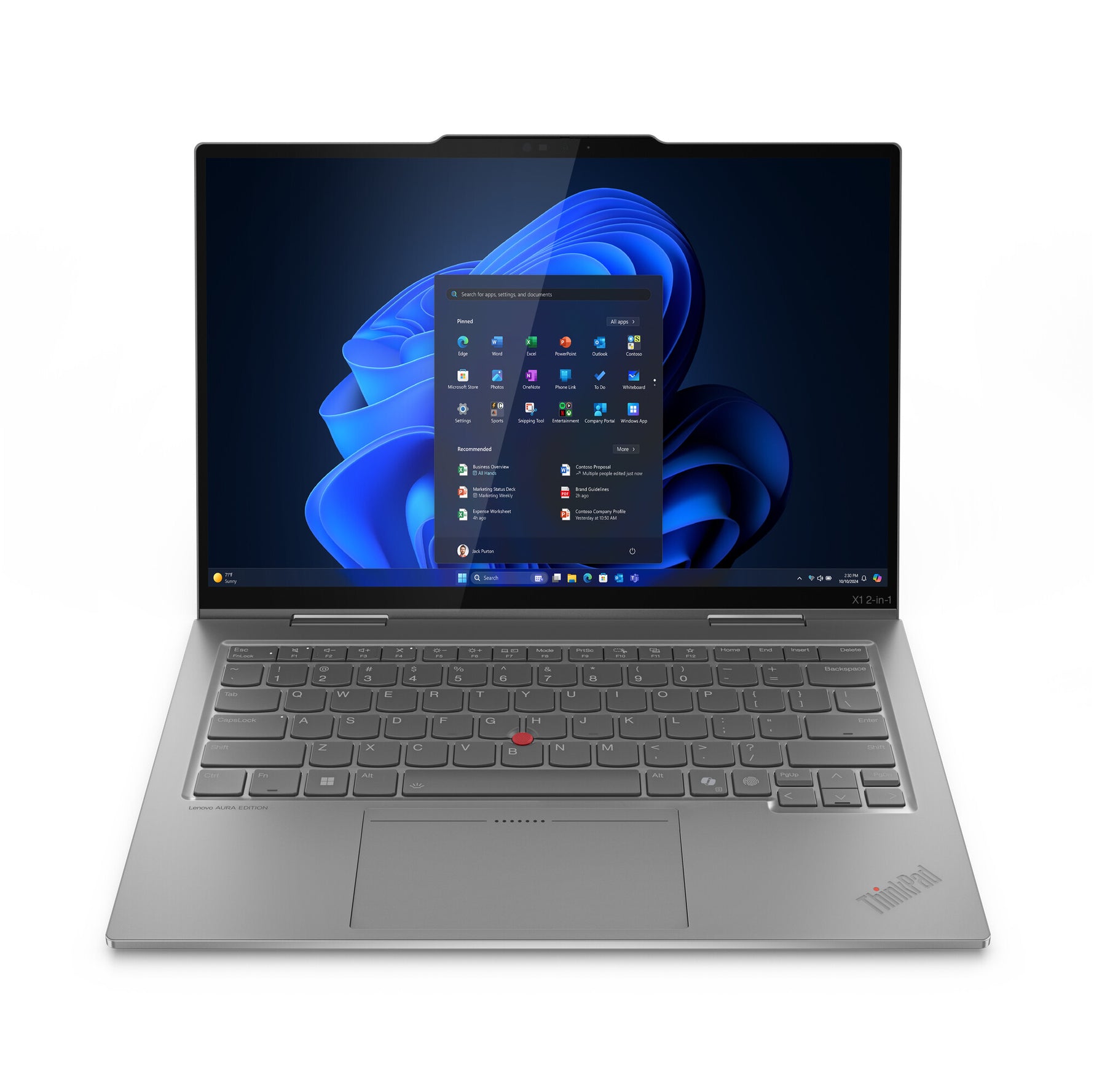 Lenovo ThinkPad X1 2-in-1 Gen 10 Aura Edition Copilot+ PC Intel Core Ultra 7 258V Hybride (2-in-1) 35,6 cm (14") Touchscreen WUXGA 32 GB LPDDR5x-SDRAM 1 TB SSD Wi-Fi 7 (802.11be) Windows 11 Pro Engels Grijs